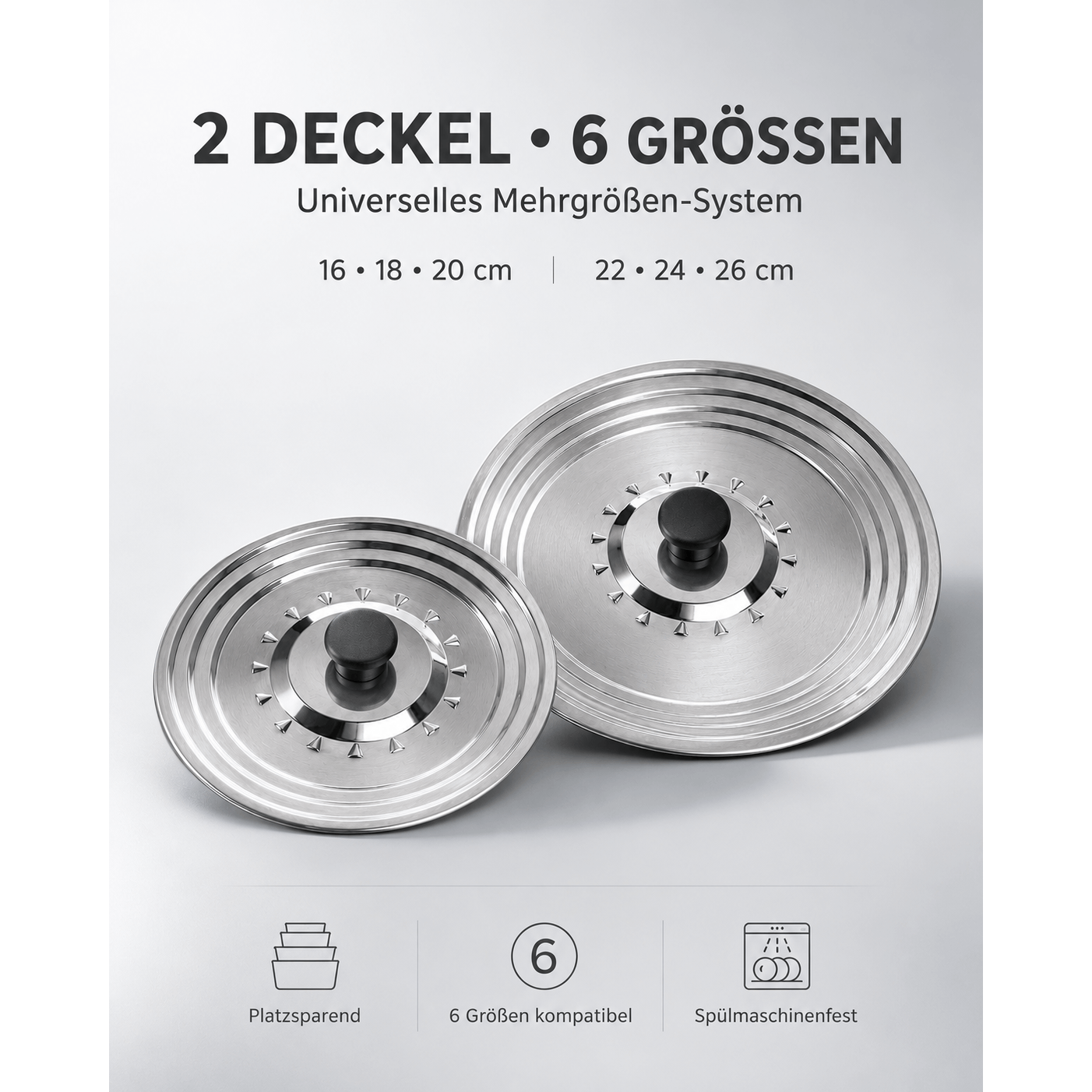 Universal Frying Pan Lids, Set Of 2pcs Stainless Steel 16,18,20-22,24, Multi-sizes Universal Pot Lids