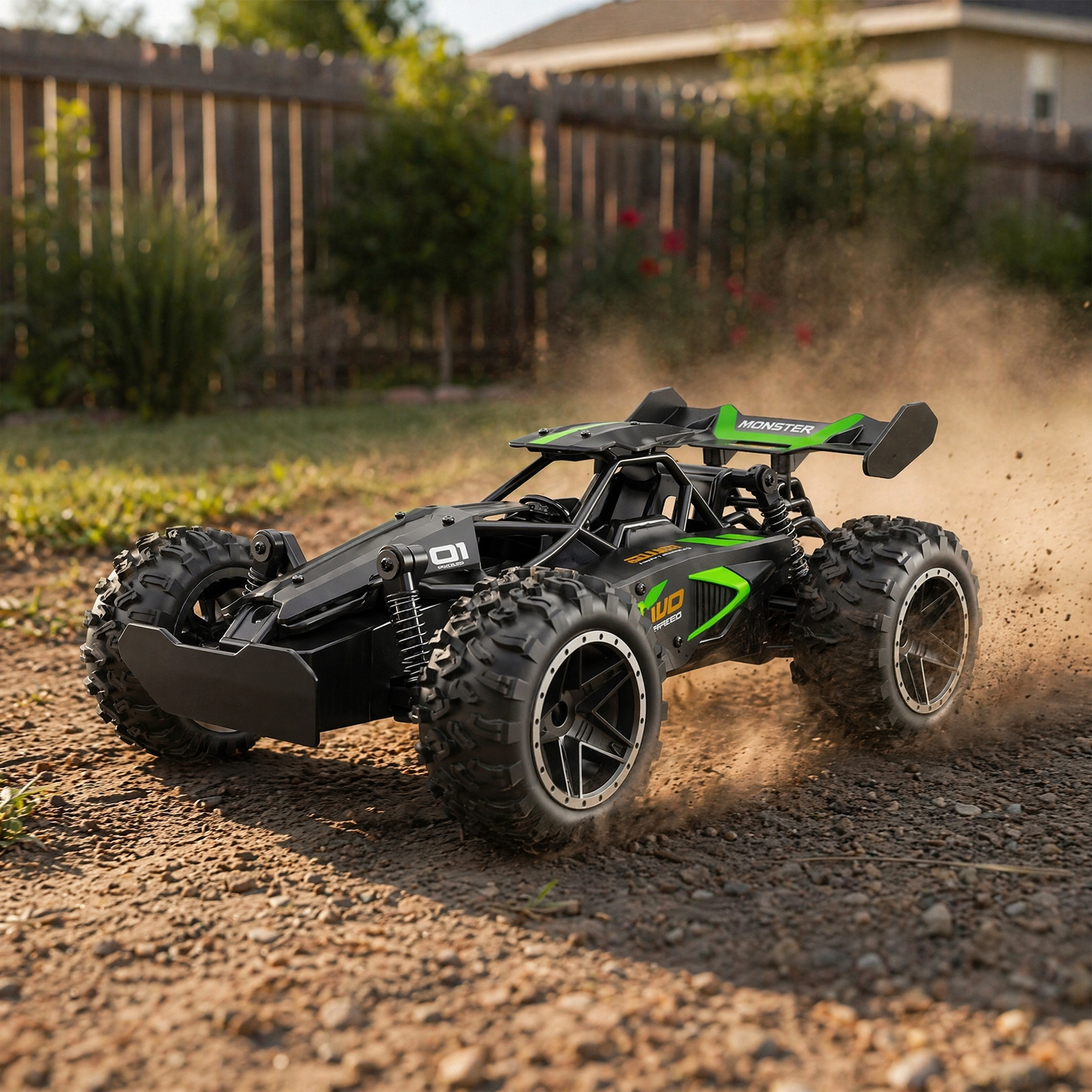 Image of Green Black 1:18 Scale Remote Control Truck With 2.4ghz Signal, 15-20km/h High Car Rechargeable Lithium Batteries, Electric Toy For Kids And Adult Players
