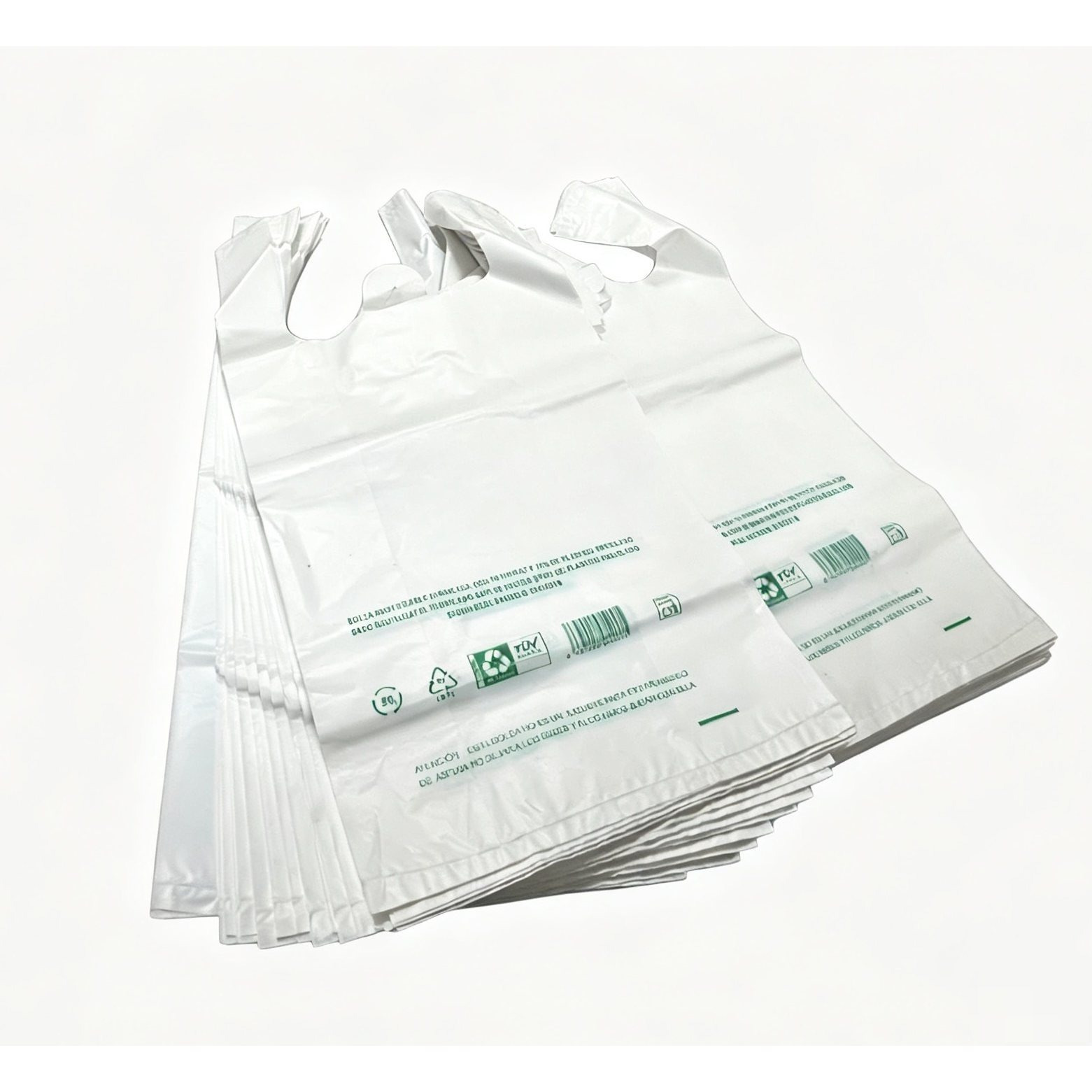 TEMU Pack de 50 Bolsas de Plástico Blancas Tipo Camiseta con , 50 Micras de Grosor, Bolsas Resistentes para Compras y Uso Diario.