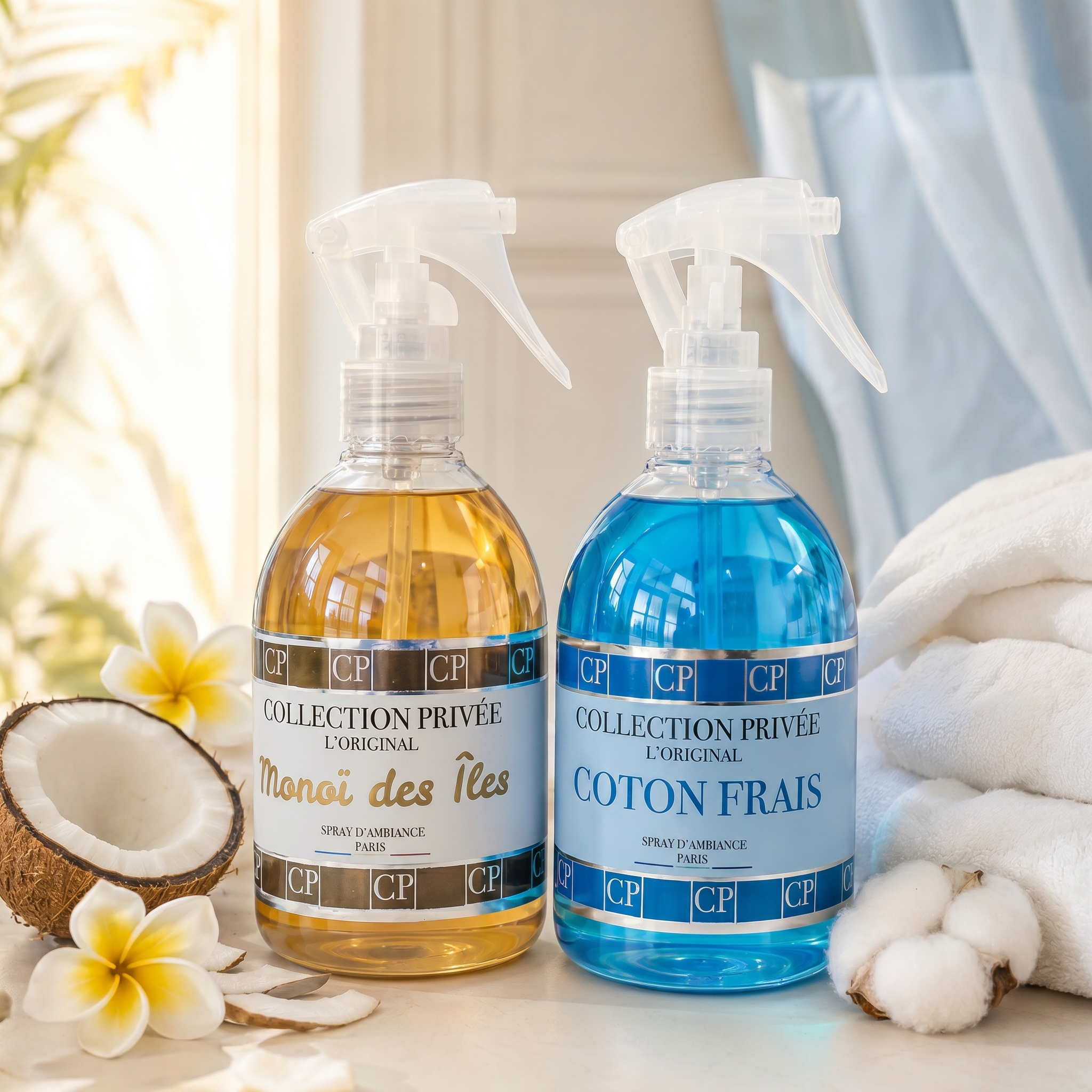 Set Of 2 Perfumed Sprays For Women, Monoi Des 250ml + Cotonfrais 250ml