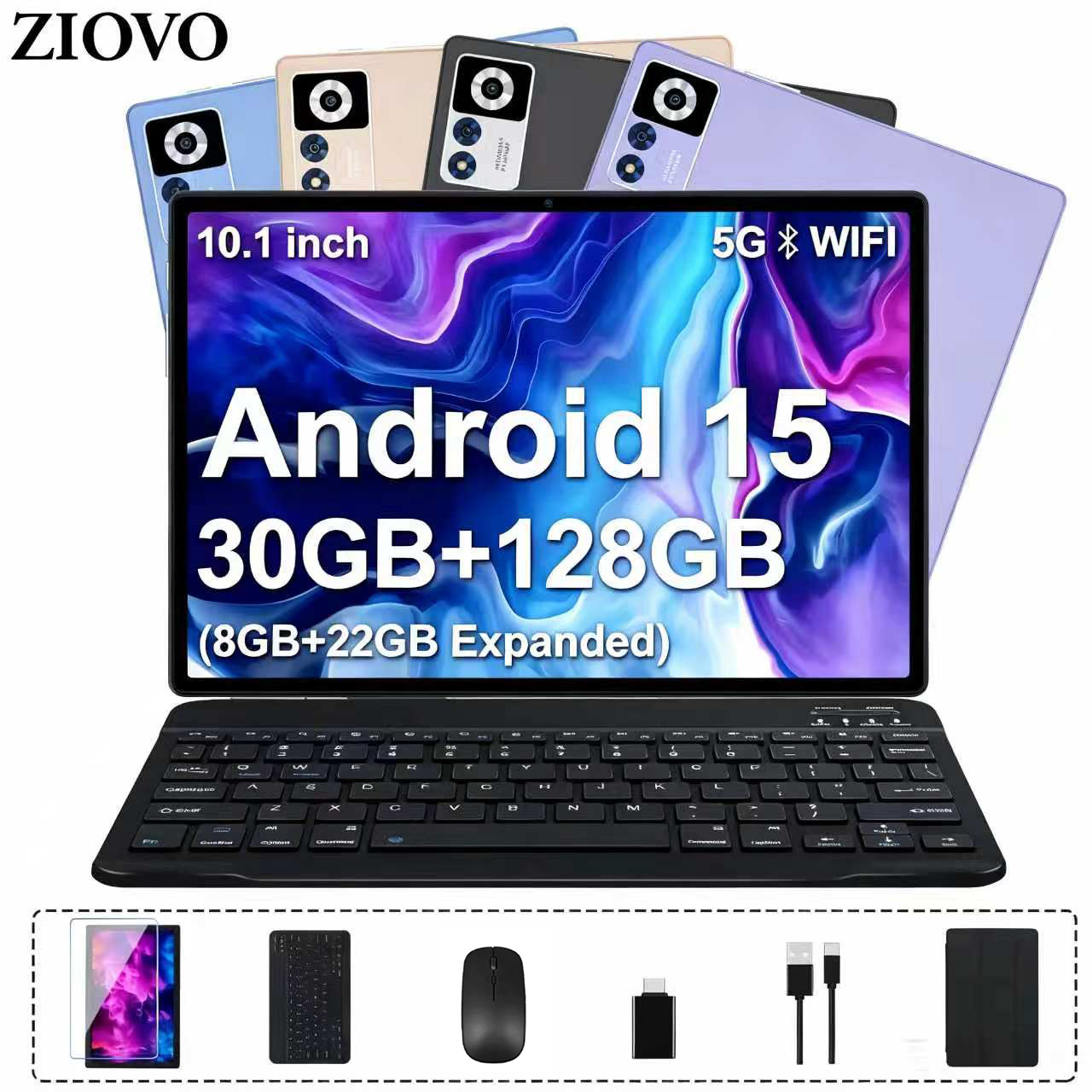 zdjęcie przedmiotu 10,1-calowy tablet z androidem 15 z 30 gb (8 gb +   gb)   i 128 gb rom (obsługuje rozszerzalną pamięć do 2 tb). wyposażony w ośmiordzeniowy procesor, posiada ekran dotykowy hd ips 1280*800, podwójne kamery (5,0 mp przednia + 8,0 mp tylna) i baterię 8000 mah. obsługuje 5g wifi, type-c, gps, bluetooth, rozpoznawanie twarzy i funkcję podziału ekranu. zawiera etui ochronne, mysz, klawiaturę i osłonę ekranu. idealny do pracy, nauki i rozrywki.