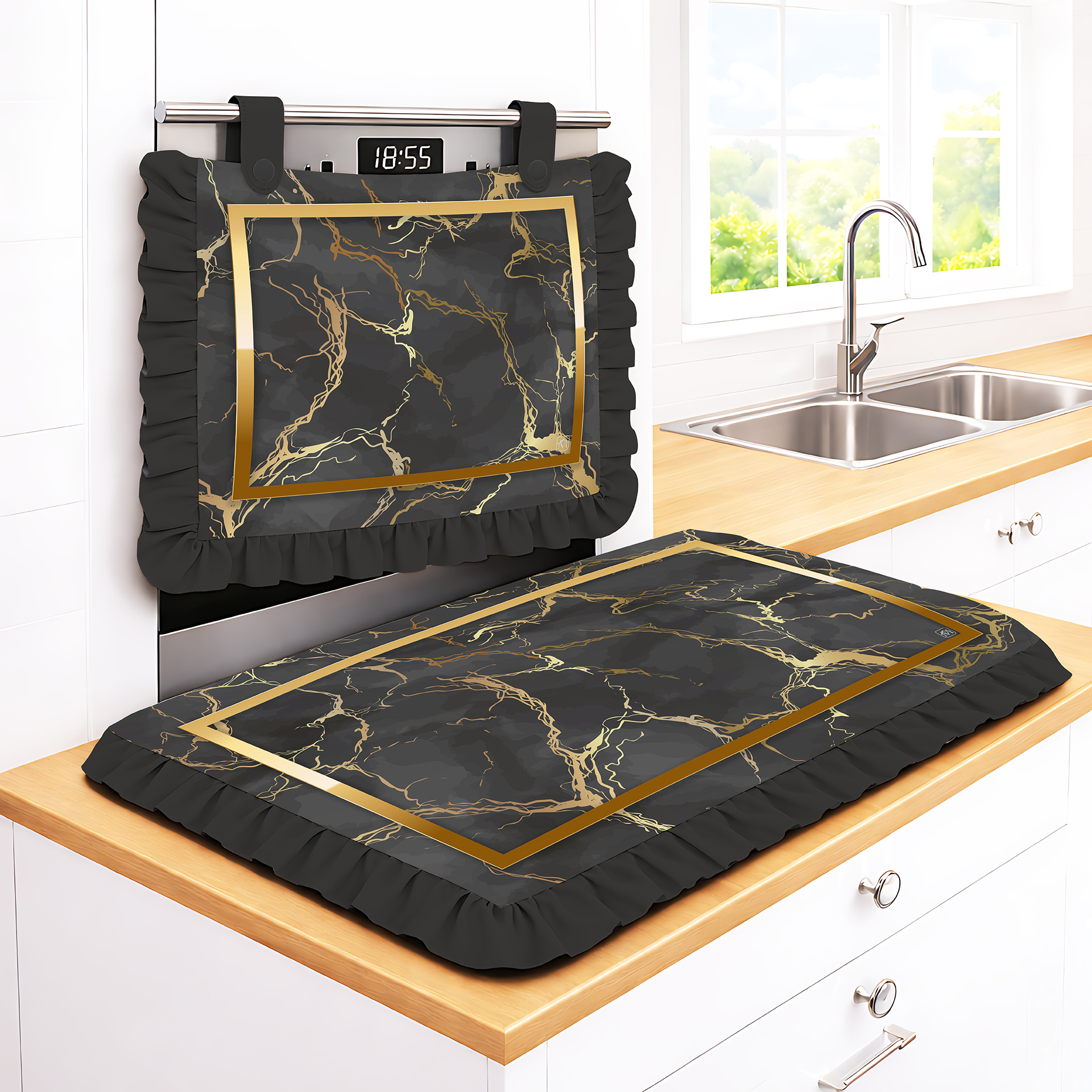TEMU Copertura Copriforno e Coprifornello Set 2 pezzi Cucina Decorativo Linea | | Arredo Cucina Lavabile