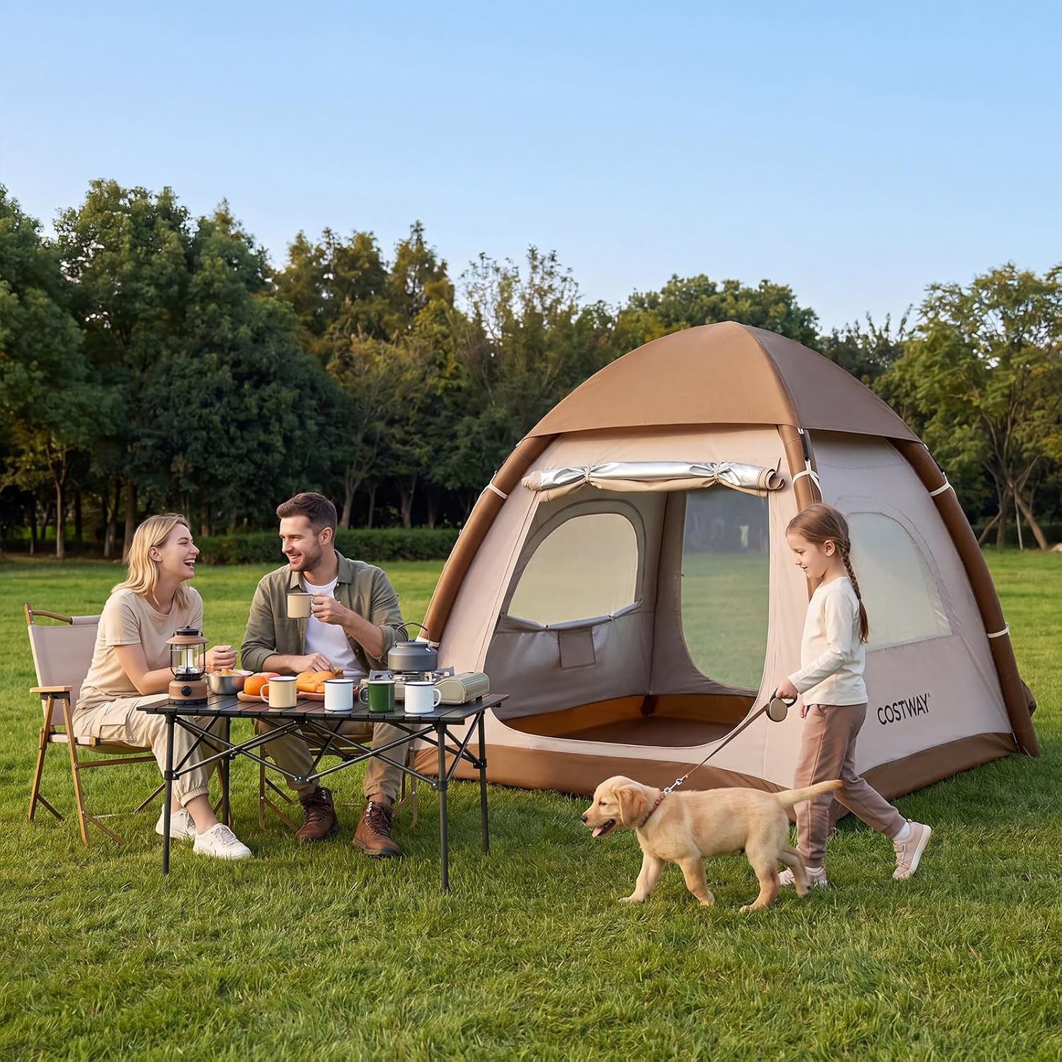Image of Inflatable Camping Tent For 2-, Instant Outdoor Blow Up Tent With Pump, Mesh Windows, Ground Stakes & Wind Ropes, Carrying Bag Included, 6.8 X 6.8 X 6.5 Ft/208 X 208 X 196 Cm Air Glamping Shelter