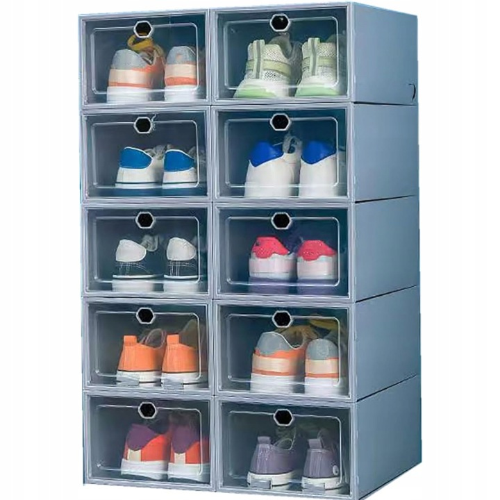10pcs Shoe Organizer With An Opening Lid, Modular Set, Grey