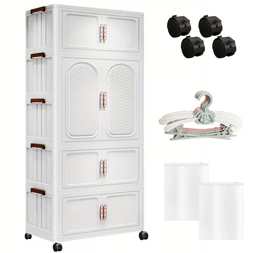 TEMU 4-tier Storage Cabinet, Moveable Storage Bins, Multifunctional Wardrobe Organizer With Wheels, Foldable Wardrobe For Bedrooms, Closets, Clothing
