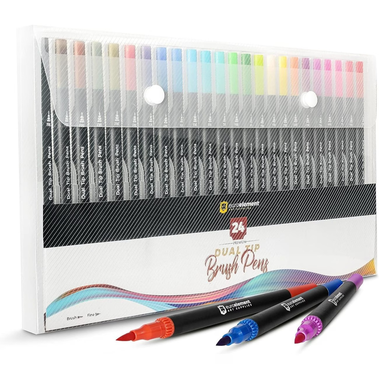 TEMU Dual Tip Brush Pens Art Supplies Colouring Pens Set Of 24 Mixed Coloured Pens Felt Tip Pens Art Pens For Kids And Adult Colouring Books Fine Tip