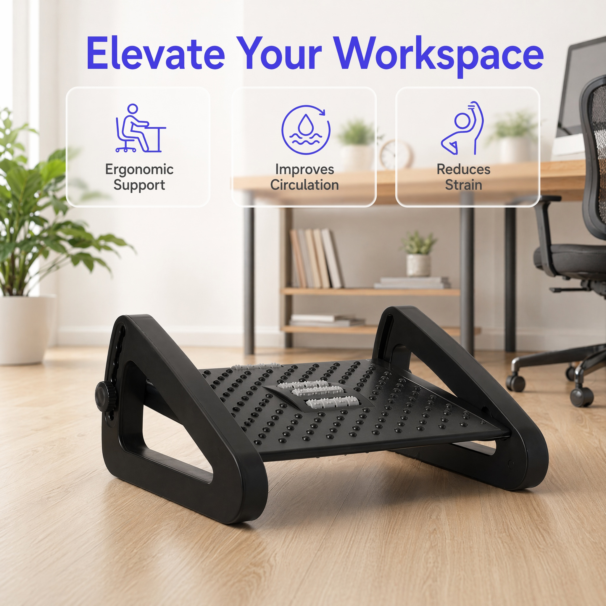 Image of 6-position Adjustable Under Desk Foot Rest With Massage Texture, Sturdy Foot Stool Suitable For Home Office, Working & Airplane Travel