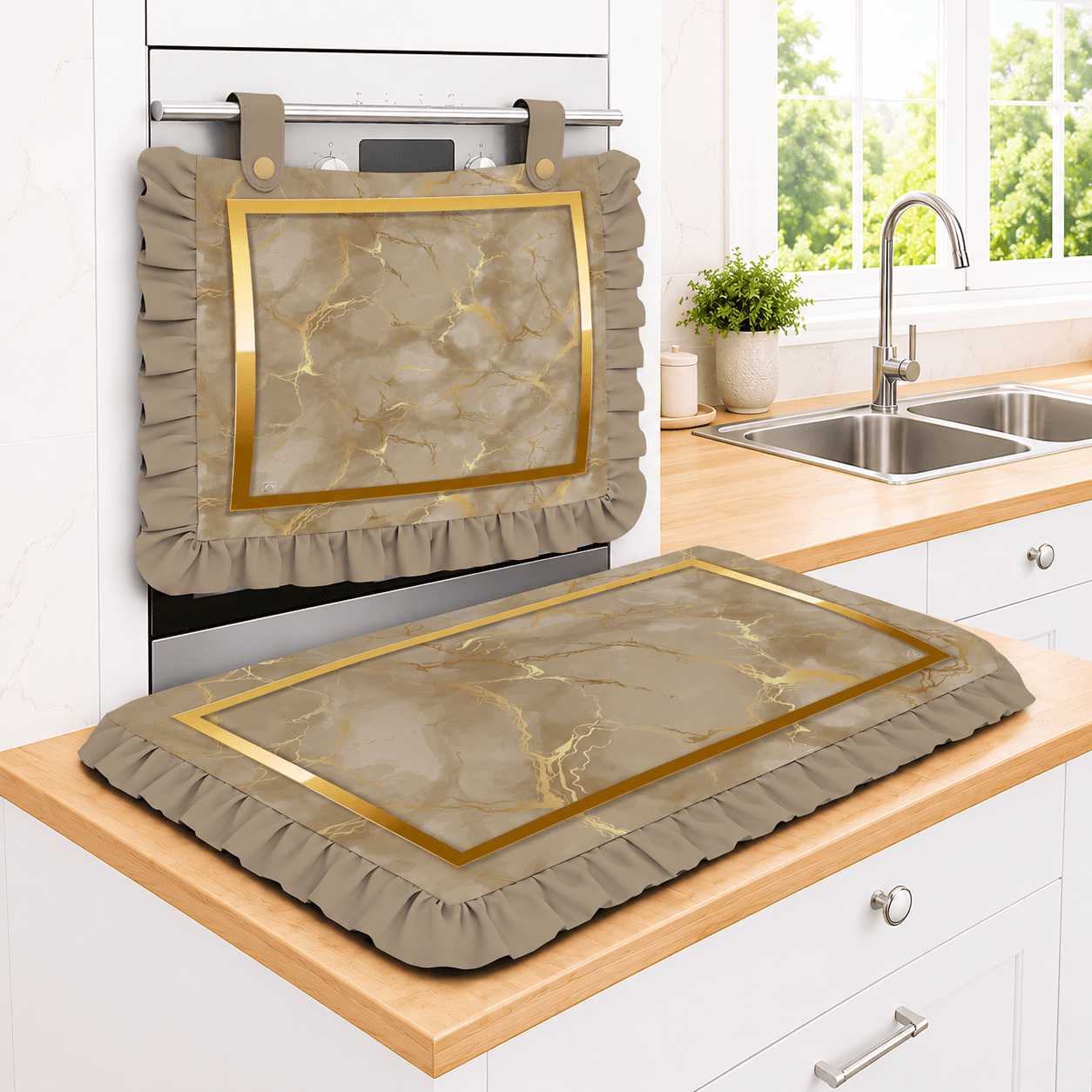 TEMU Copertura Copriforno e Coprifornello Set 2 pezzi Cucina Decorativo Linea | | Arredo Cucina Lavabile