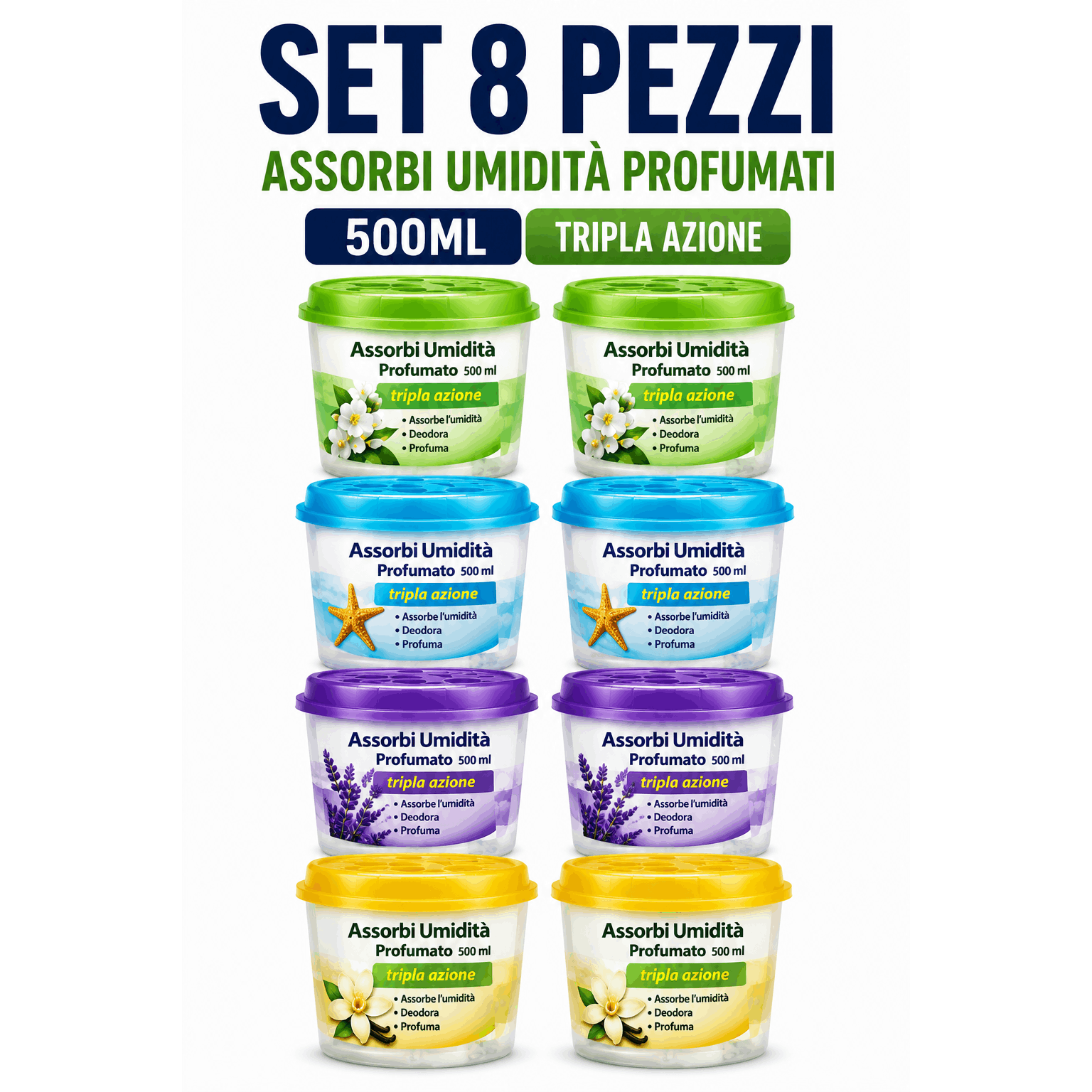 TEMU Set da 8 Assorbi Umidit� Profumati 500 ml �� Mix Fragranze (Lavanda, Gelsomino, Ocean, )
