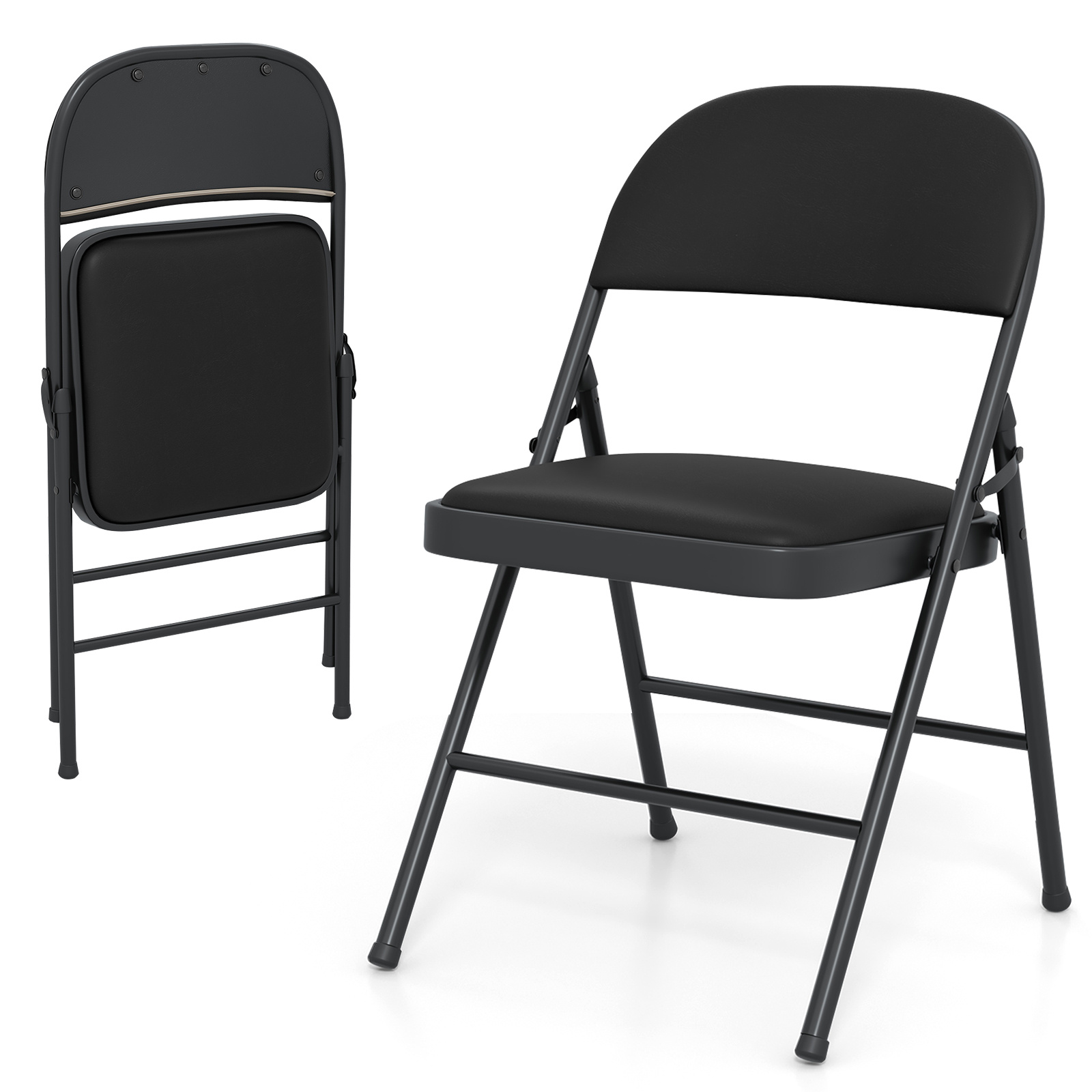 Image of Set Of 2 Folding Chairs, Pvc Leather Upholstered Chairs With Back And Metal Frame, Light Dining Chairs, No Assembly