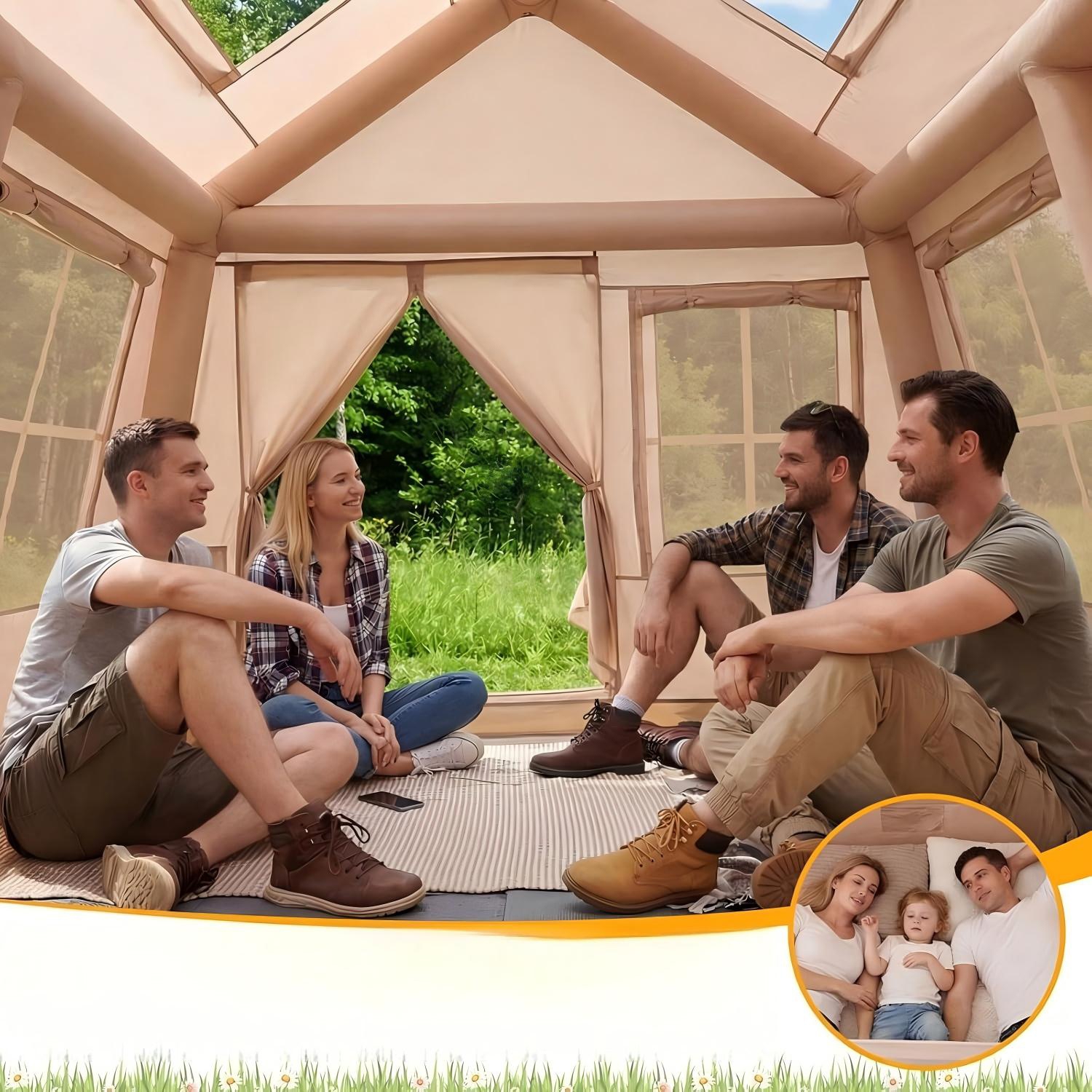 Image of Inflatable Camping Tent For 4-6 Person, Portable Blow Up Tent With Pump, Doors & Mesh Windows, Ground Stakes & Wind Ropes, Canopy & Storage Bag, Outdoor Air Glamping Cabin For Camping, Travel, Hiking