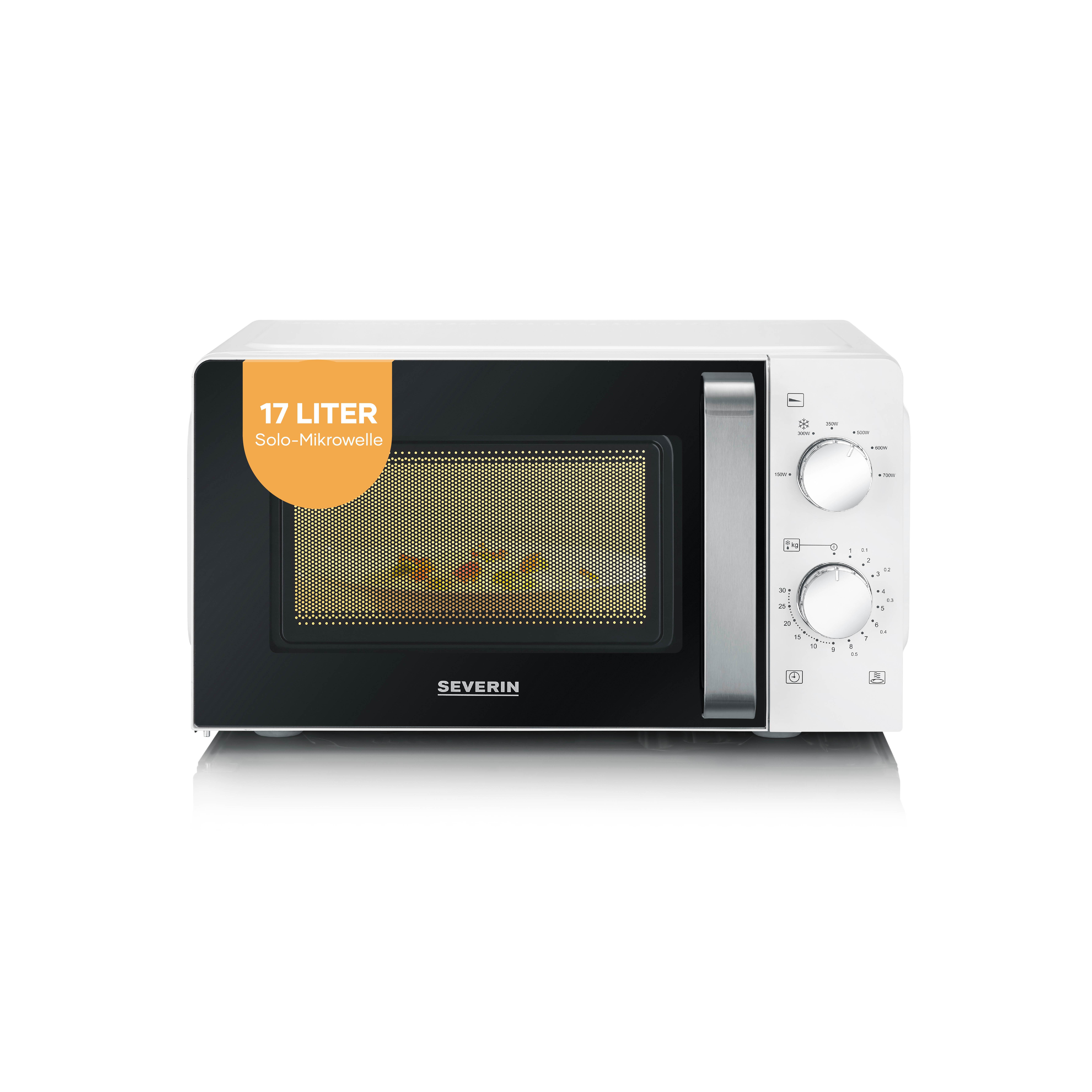 Image of Severin Mw 7885 Solo Microwave - 17 Liter Microwave Oven With Turntable For Defrosting And Heating, White/stainless Steel (b-stock)