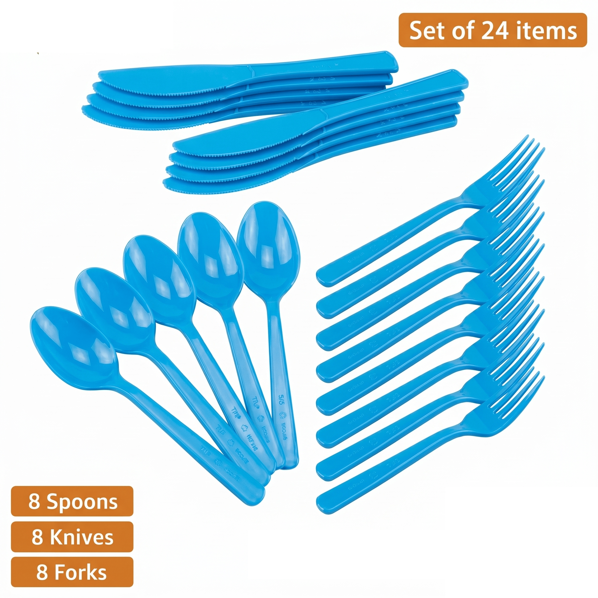 TEMU 24pcs Blue Transparent Picnic Cutlery Set Pack – Heavy Duty Reusable Plastic Silverware, Clear Party Utensils Includes Spoons, Forks & Knives,