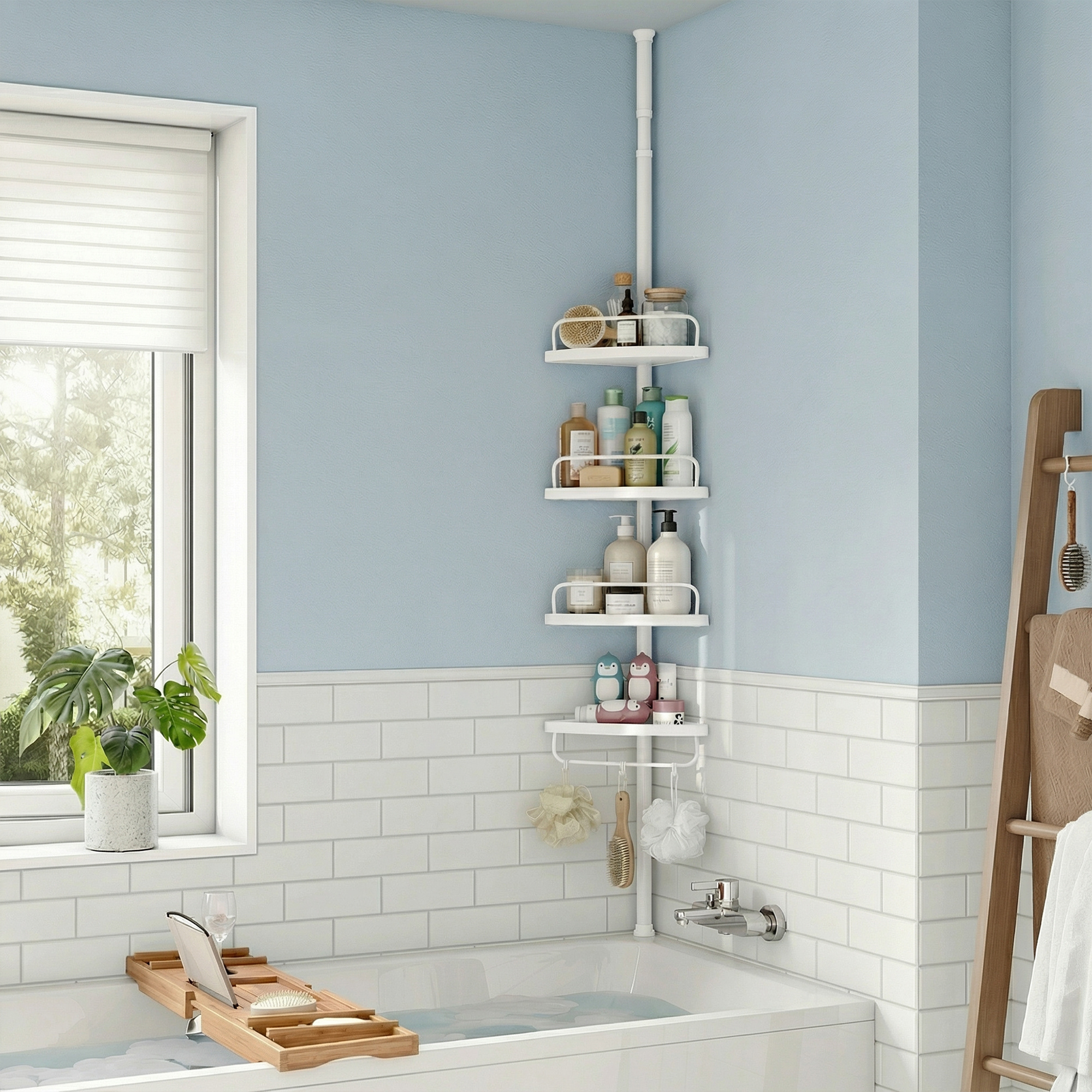 TEMU Estantería de Ducha, Estantería de Esquina para Baño con 4 Baldas, Ajustable de 85 a 305 cm