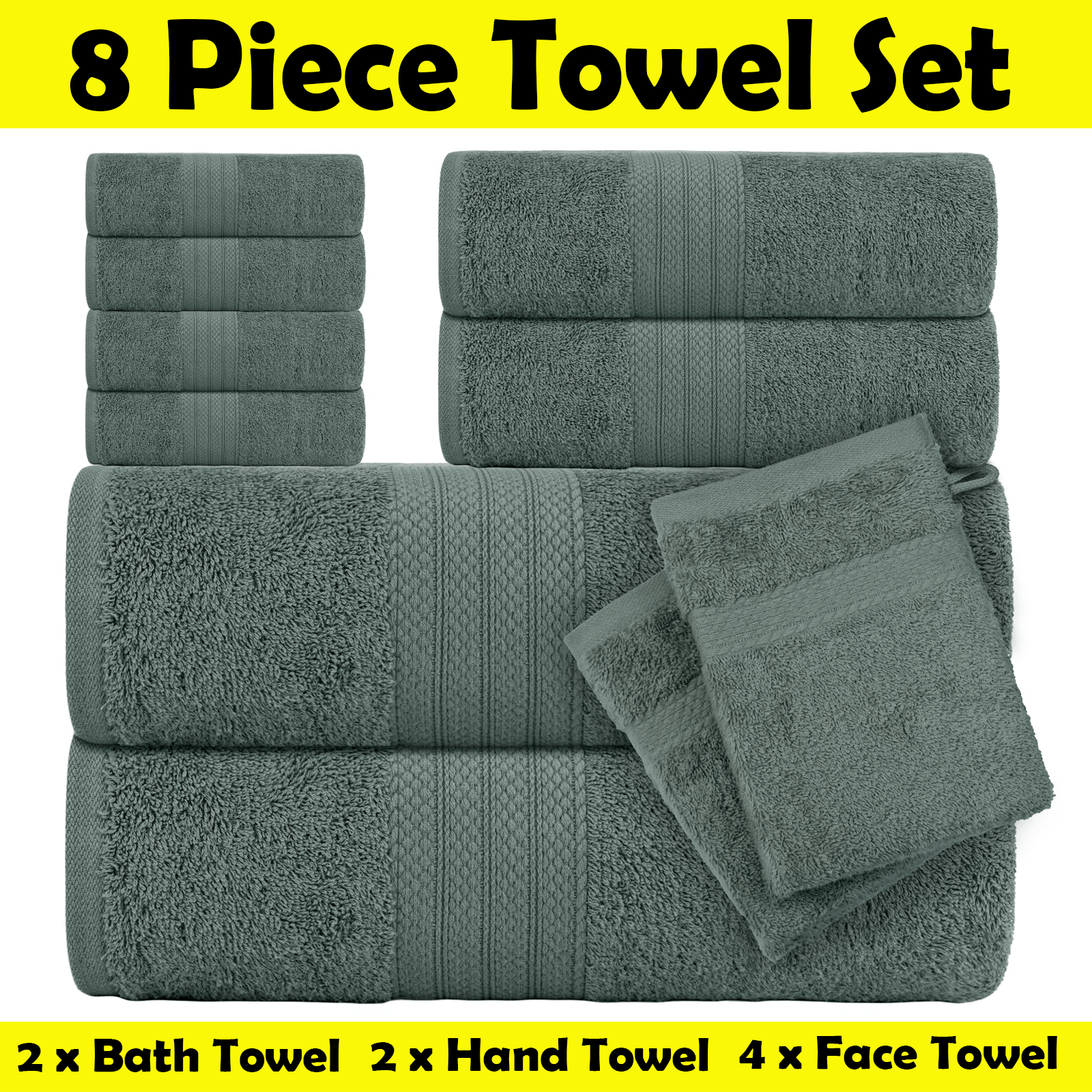TEMU Parure de serviettes de luxe 8 pièces : 2 serviettes de bain, 2 essuie-mains, 4 serviettes de visage - Ensemble Bale 100 % coton, super