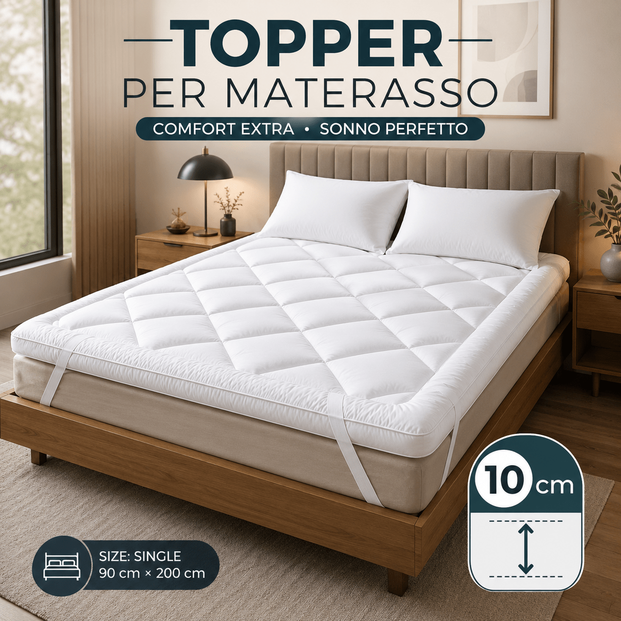 TEMU Luxury Mattress Cm - Super Soft, Resistant, Thick Padding, Quilted Rhombus Design 1000 Gsm, Breathable And Hypoallergenic, With Elastic Corners,
