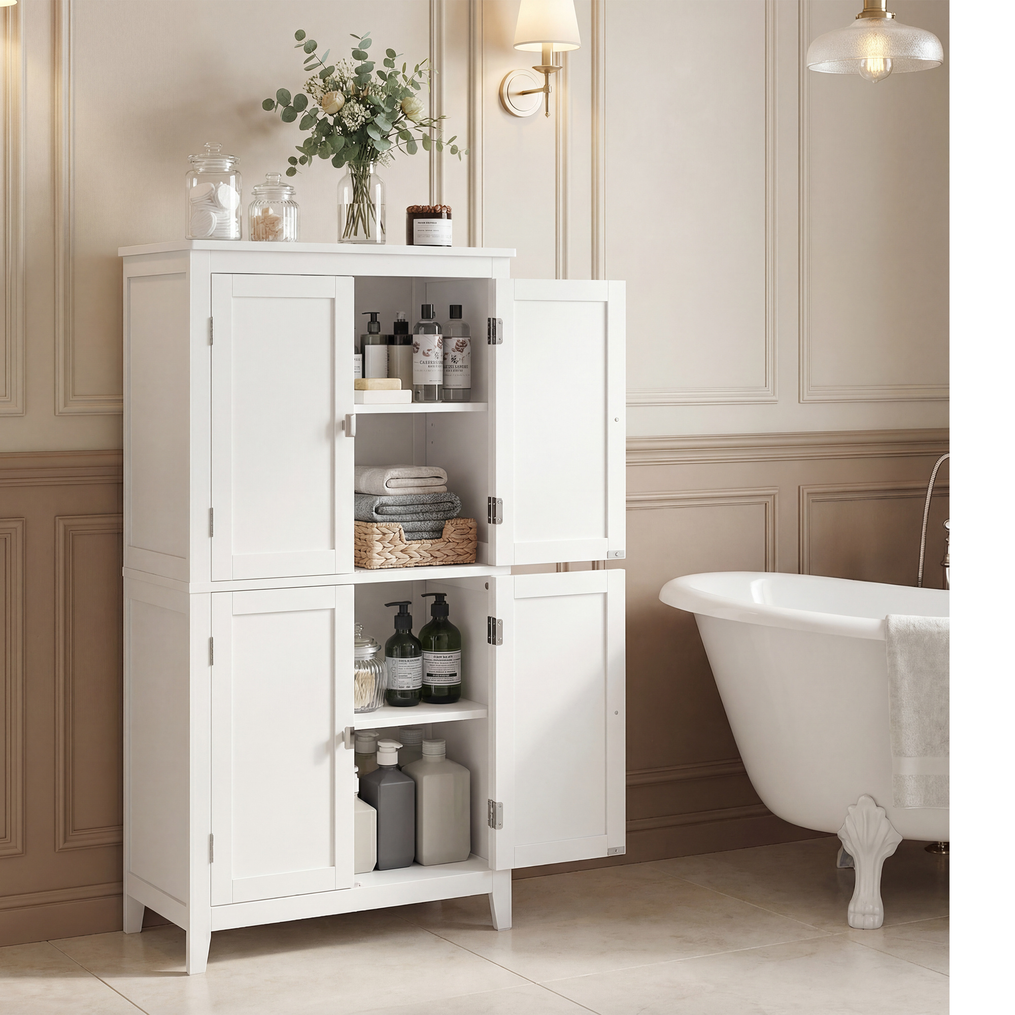 TEMU Mueble de Baño, Armario con 4 Puertas, Estantes Ajustables, 30 x 60 x 110 cm