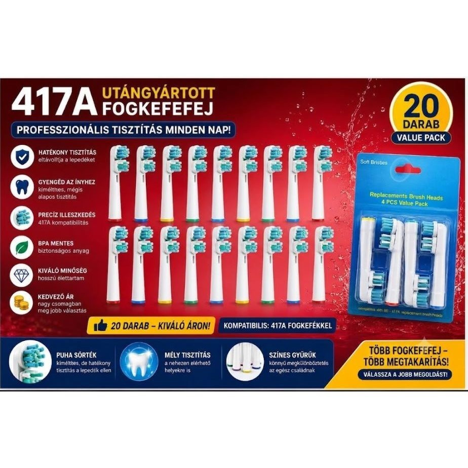 Image of 20-piece 417a Model Premium Toothbrush Heads For Oral-b Electric Toothbrush – For Sensitive Gums, Compatible With Electric Toothbrushes