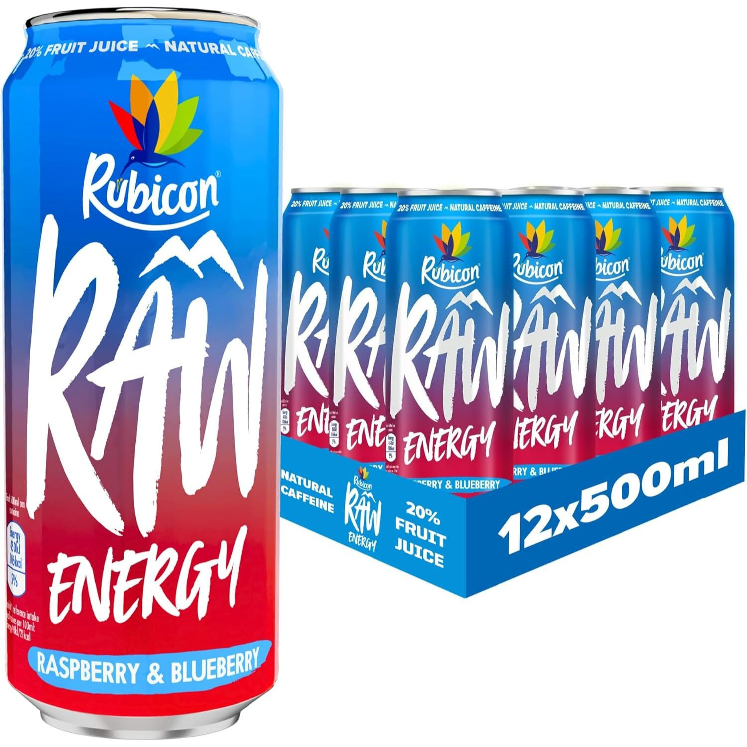 TEMU Rubicon Energy Raspberry & Blueberry Drink Pack Of 12 X 500ml