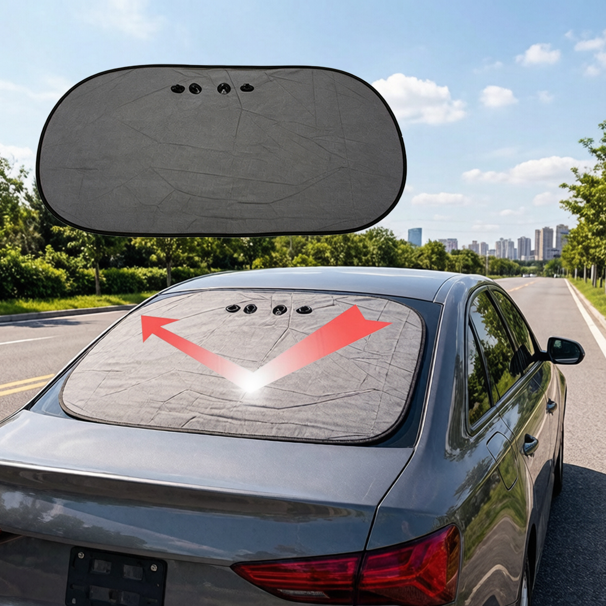 TEMU 1 Parasol de malla para ventana trasera de coche, 48x100 cm, transpirable, aislamiento térmico y protección contra rayos UV, plegable para