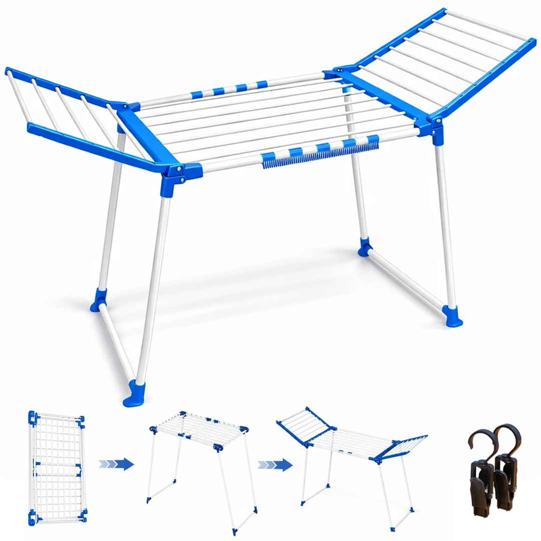 TEMU Foldable Clothes Airer Drying Rack, Heavy Duty Winged Drying Rack For Indoor & Outdoor Use, Large Folding Laundry Dryer Stand