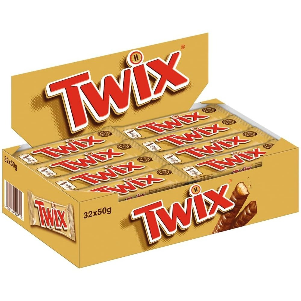 Image of 32 Pack Twix Chocolate Bars 50g - Crispy Biscuit With Caramel & Milk Chocolate - 1.6kg Stock Pack