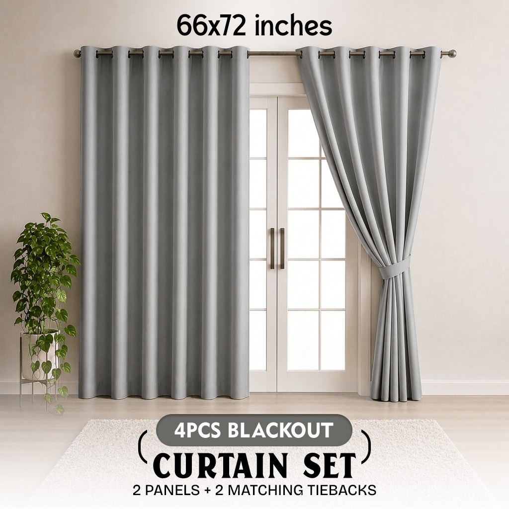 TEMU 4pcs Blackout Curtain Set – Featuring 2 Curtain Panels & 2 Tiebacks, Durable Plain Double Layer Window Drapes With Eyelet Top Designed For