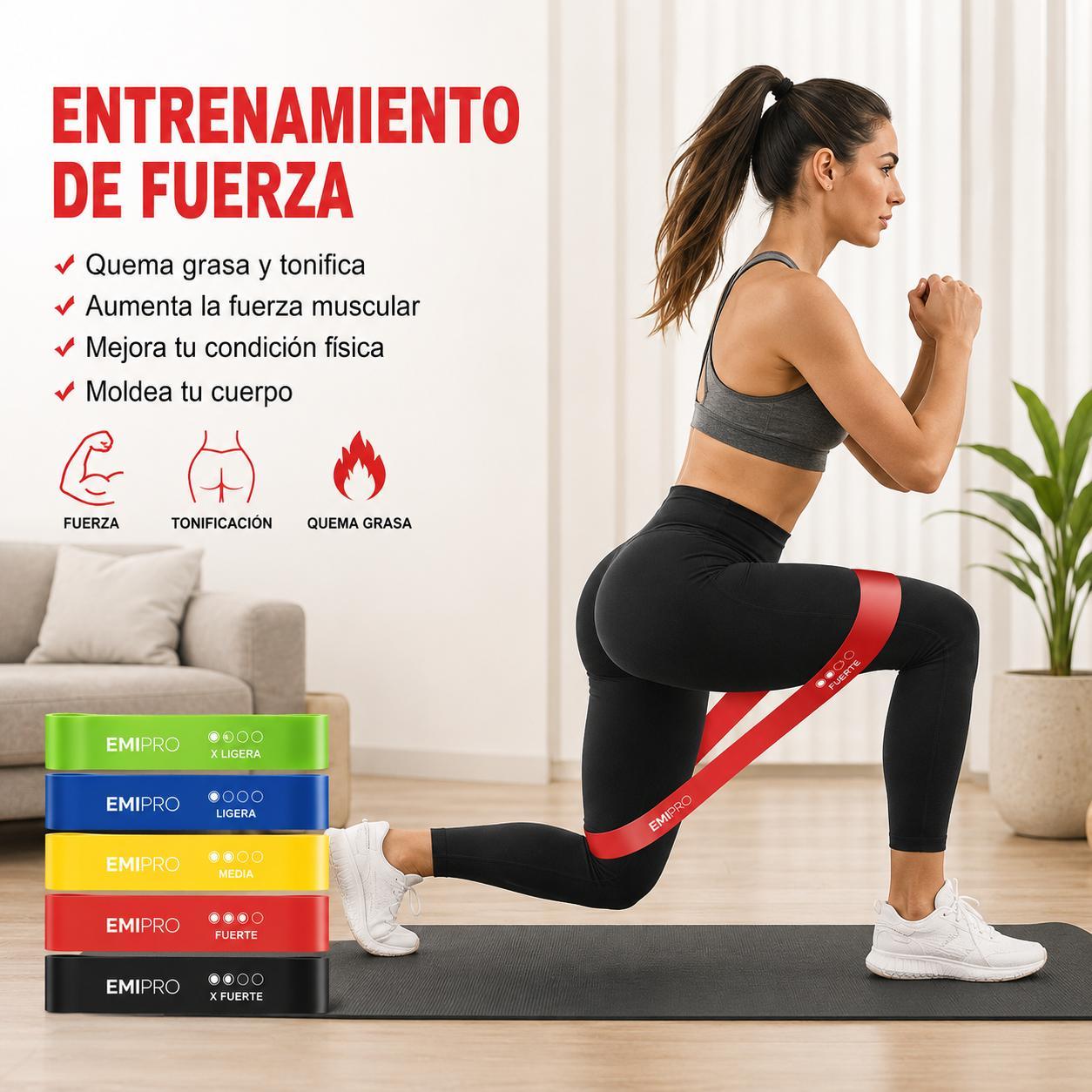 bandas elásticas de entrenamiento, set de 5 resistencias, látex natural, para fitness, yoga, pilates, brazos y piernas