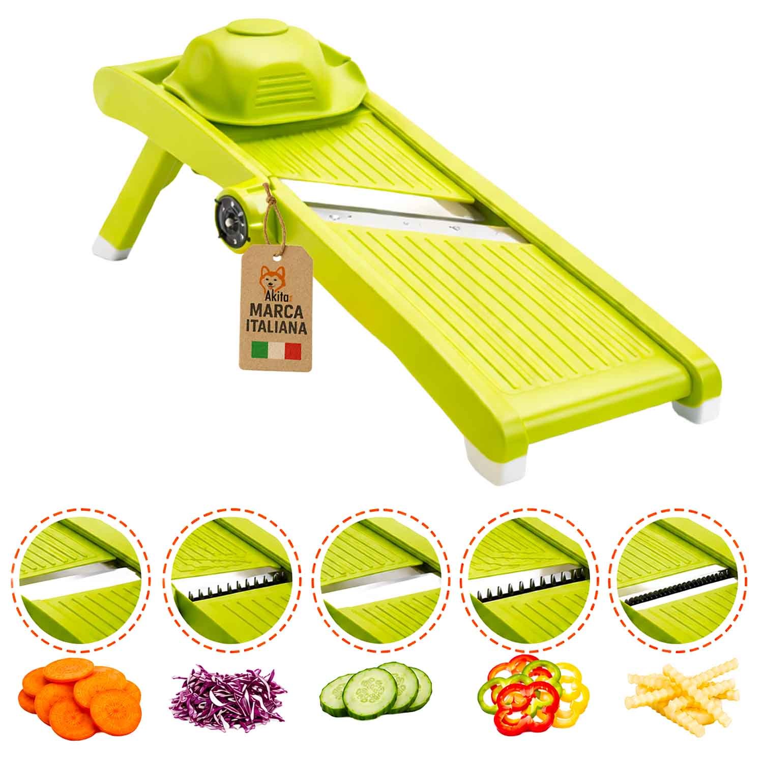 TEMU AKITAInk Mandolina Affettaverdure con , 5 Tipi di Taglio Regolabile, Lama in Acciaio , Julienne e Fette 3-6-, Affettatrice Manuale per Verdure,