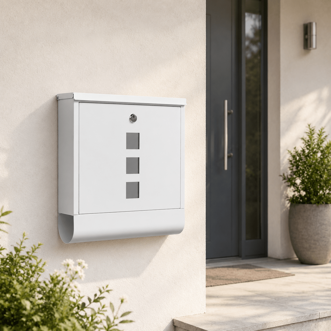 Image of Metal Wall-mounted Mailbox 35 × 35 × 8.5 Cm With Newspaper Compartment, 4 Keys, And 2 Free "no Advertising" Stickers, In Or White