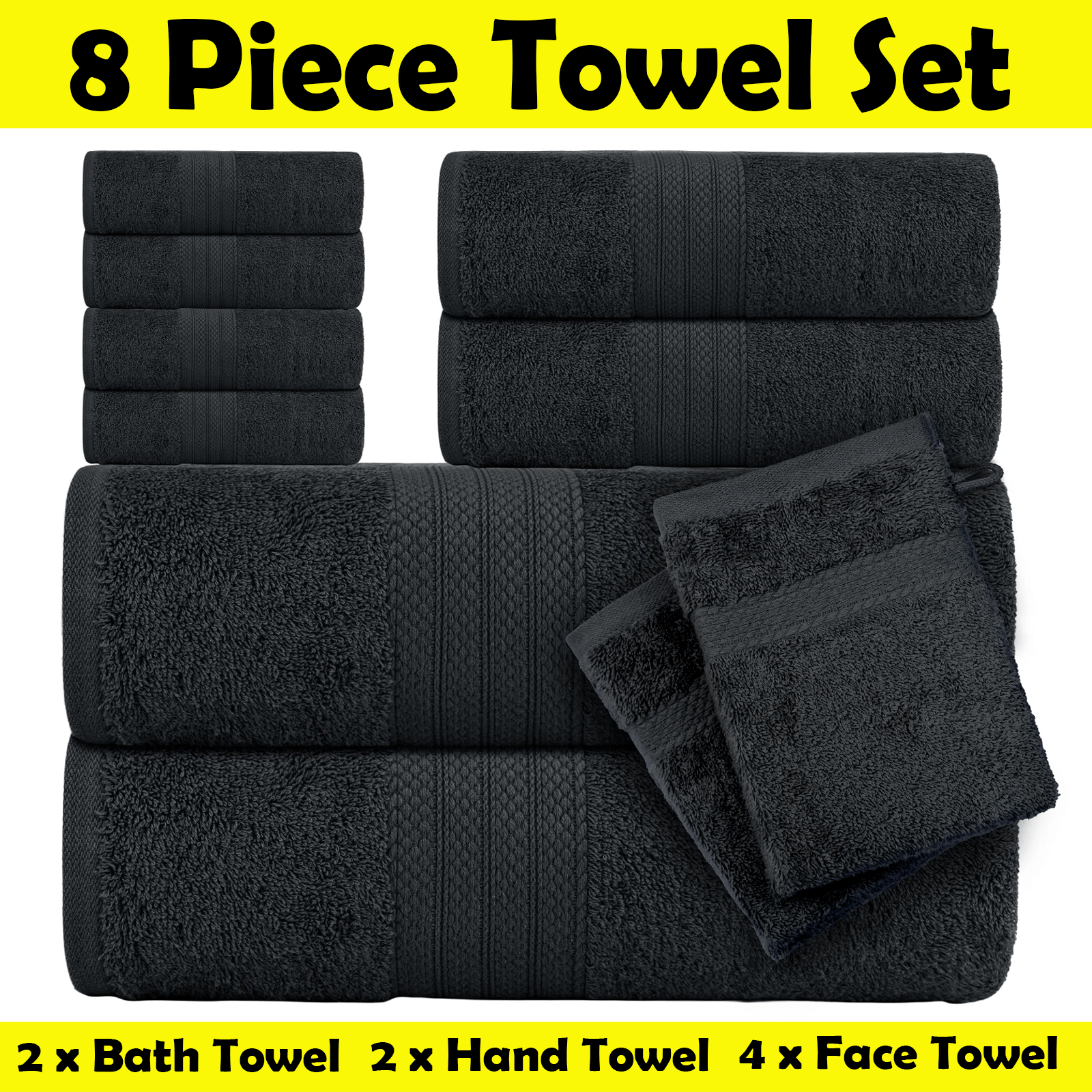 TEMU Juego de toallas de lujo de 8 piezas: 2 toallas de baño, 2 toallas de , 4 toallas faciales - Juego Bale 100% algodón, súper absorbente, secado