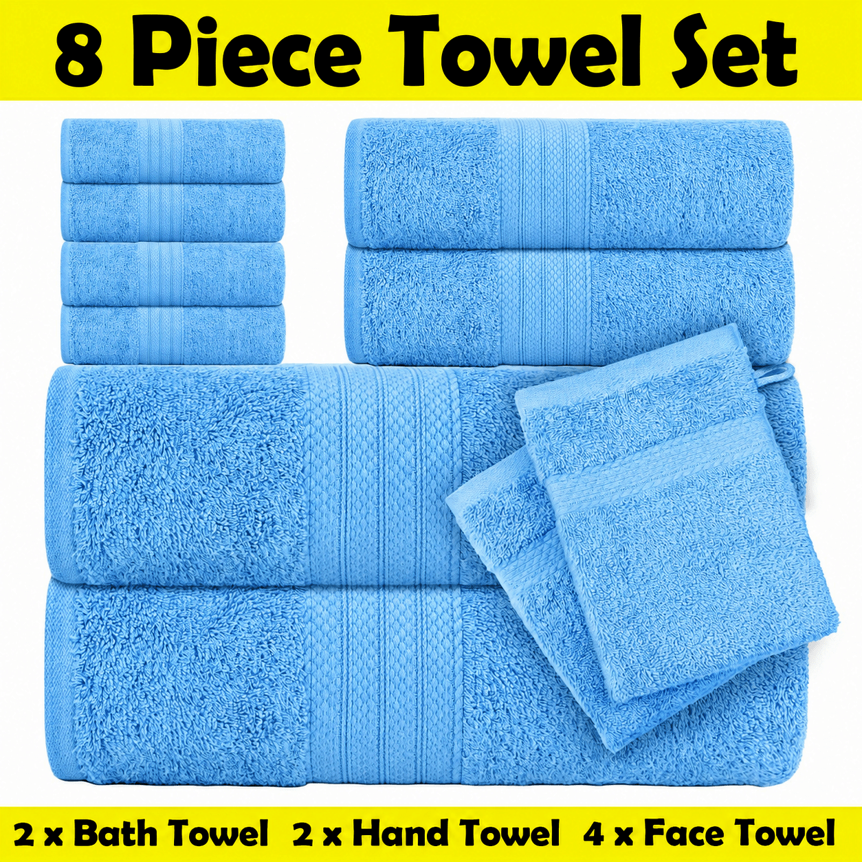 TEMU Juego de toallas de lujo de 8 piezas: 2 toallas de baño, 2 toallas de , 4 toallas faciales - Juego Bale 100% algodón, súper absorbente, secado
