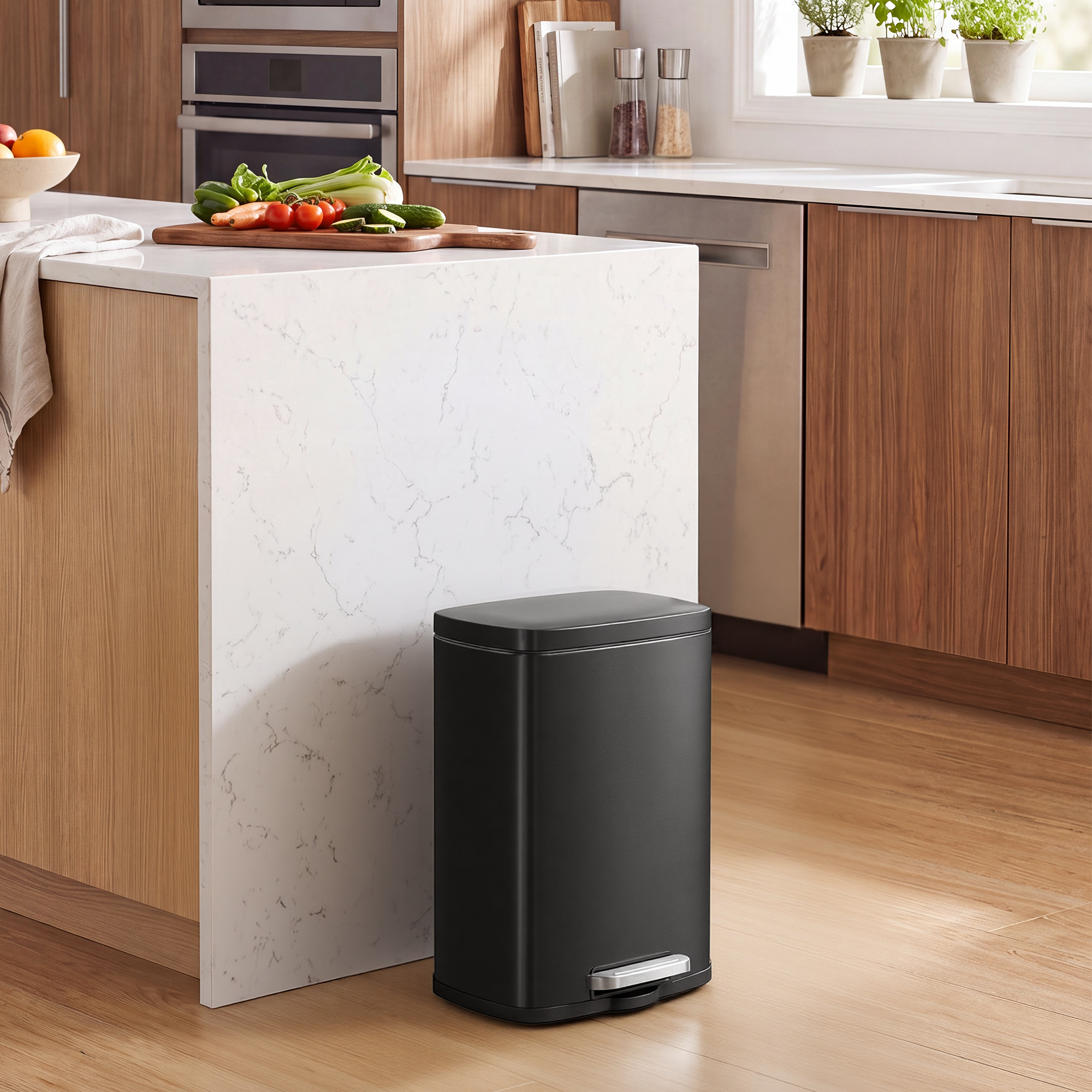 Image of Waste Bin 12l, Step-on Bin With Inner Bin And , Kitchen Trash Of Steel, With Lid