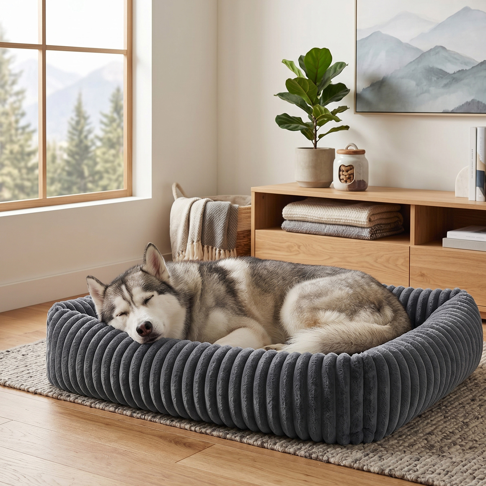 Image of Dog Bed, Orthopedic Dog Basket, Washable Dog Cushion, Soft Padding, Grey