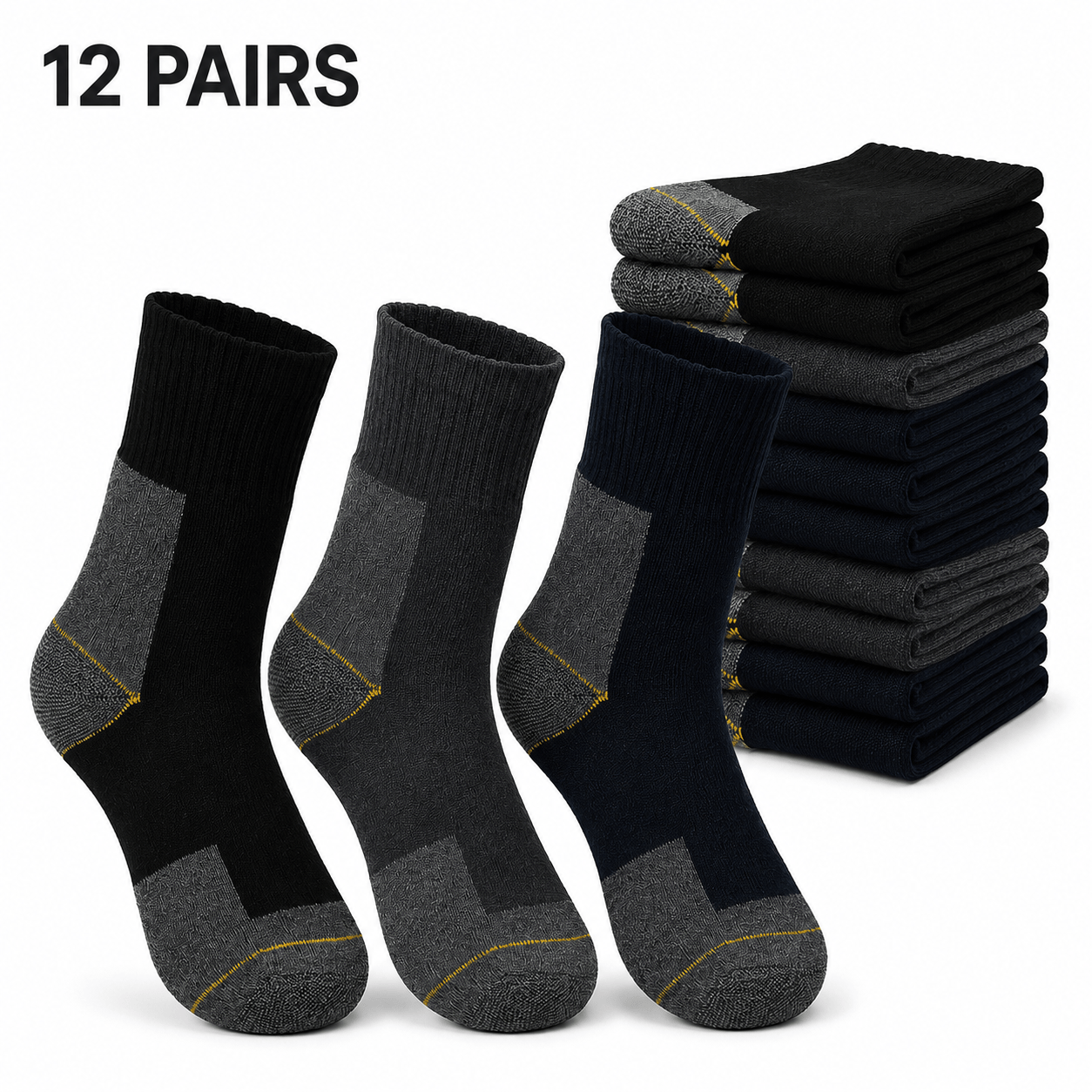 TEMU 12 Pairs Of Work Socks For Men, Ideal For Physical Jobs Like Construction Sites, , Or Outdoor And Sports Activities. In 4 Different Colors, Made