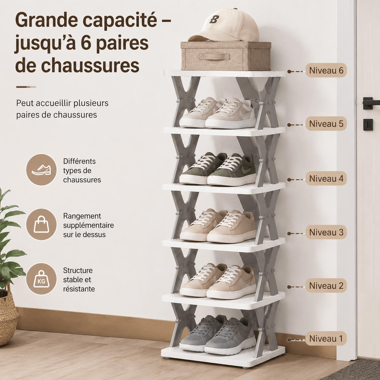 6-tier Folding Shoe Rack, Vertical Space- Storage Furniture For Entryway, Closet, Bedroom, And Garage, Black