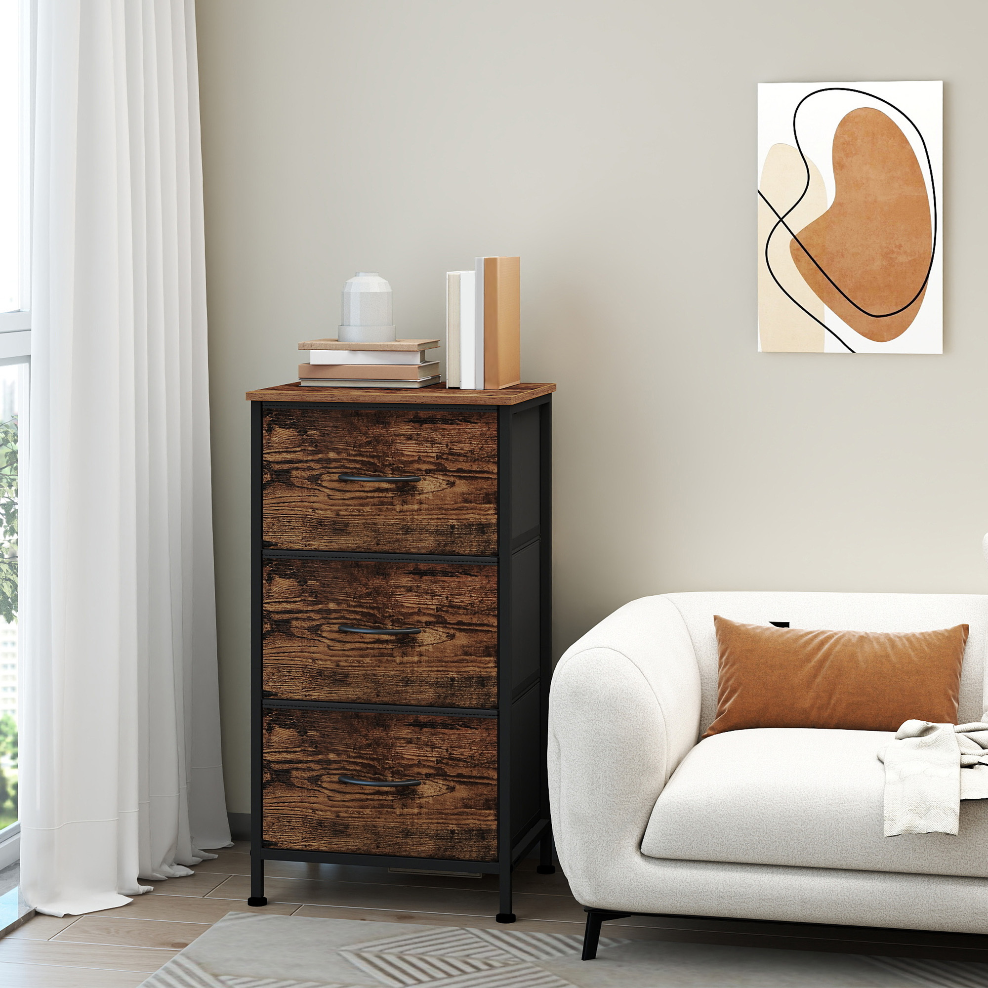 Image of Dresser With 3 Drawers, Narrow Fabric Wardrobe For Hallway, 39.6 X 30 X 74.7 Cm, -black