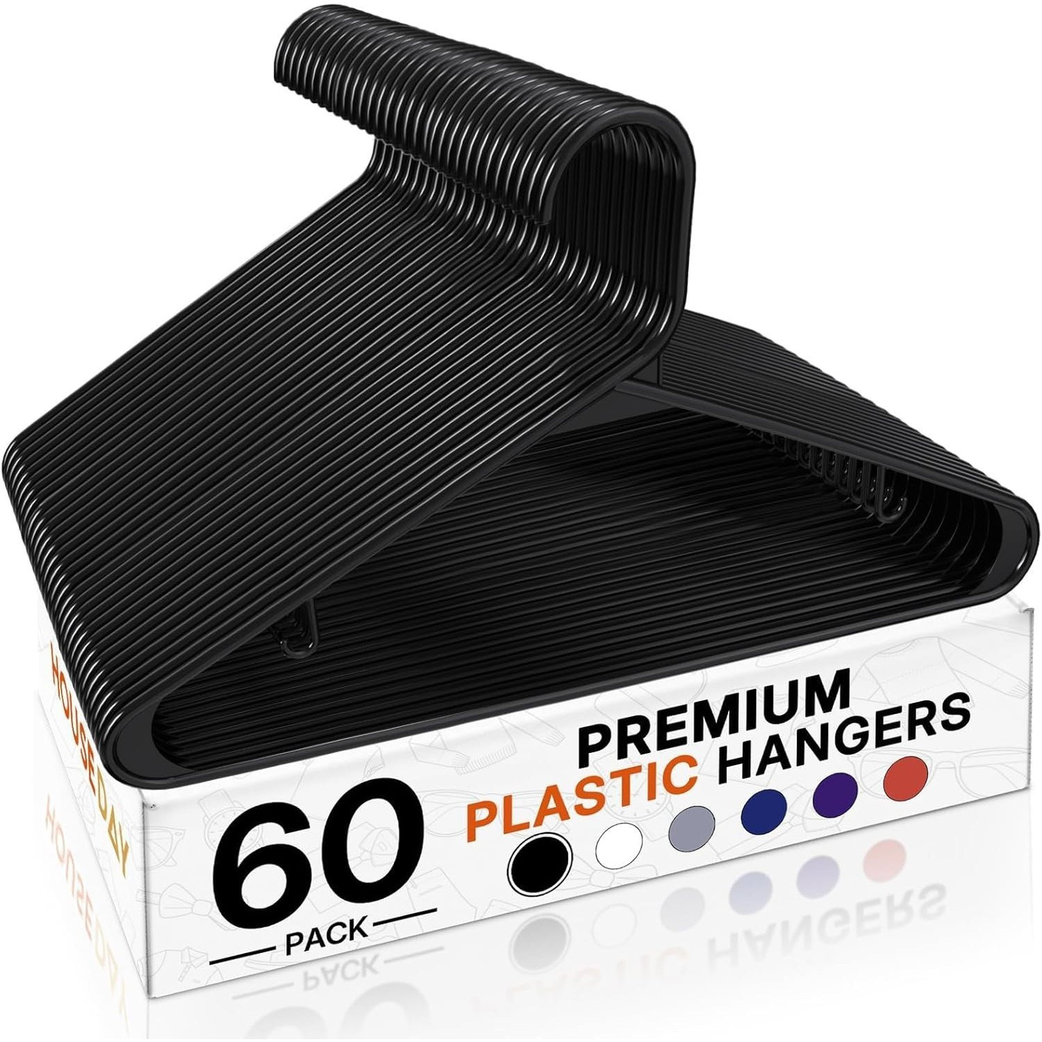 Image of 60-piece Black Plastic Hangers With Non-slip Hooks, Durable & Space-saving, Lightweight Clothes Hangers - The Organizer For Daily Use
