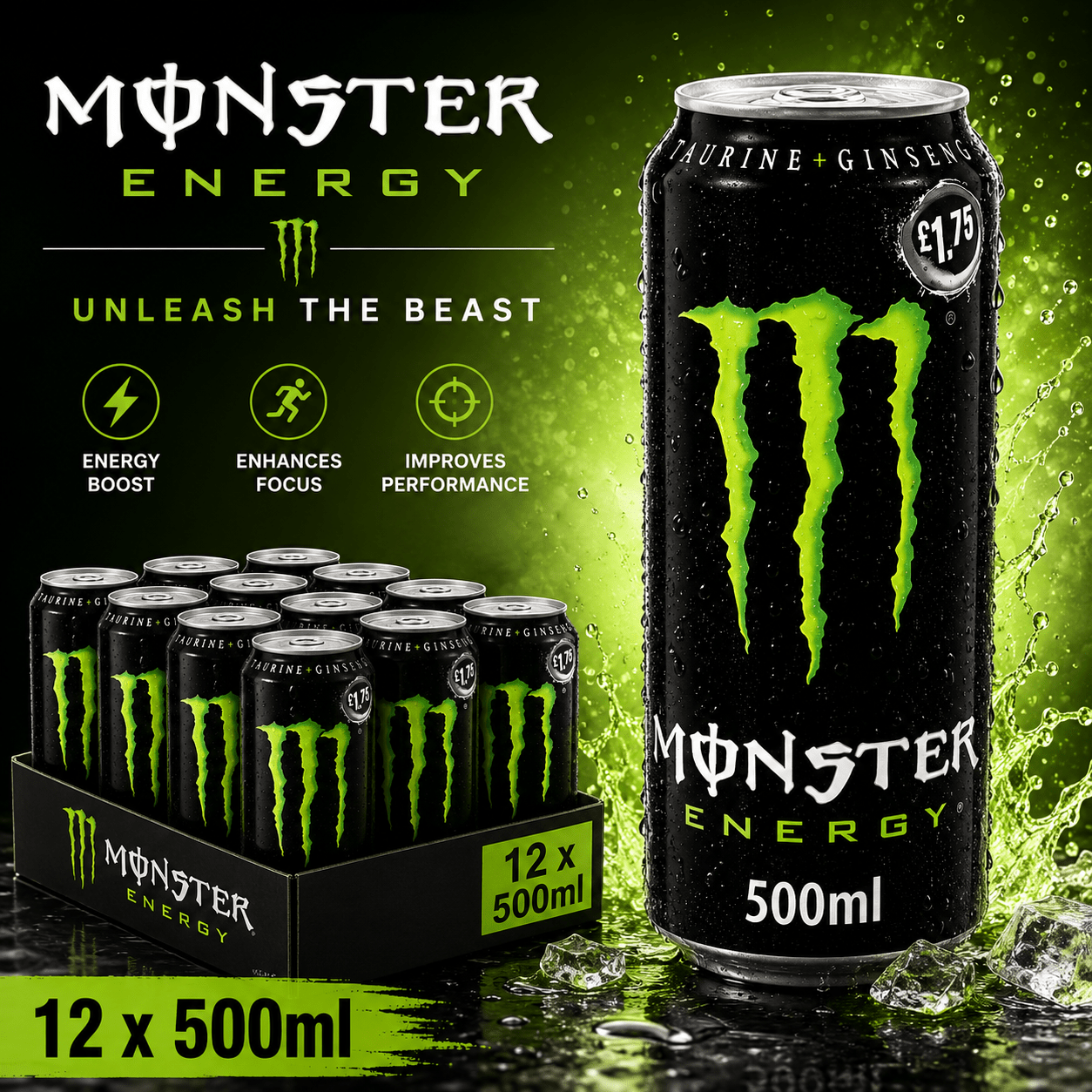 TEMU Monster Energy Drink Pack Of 12 X 500ml