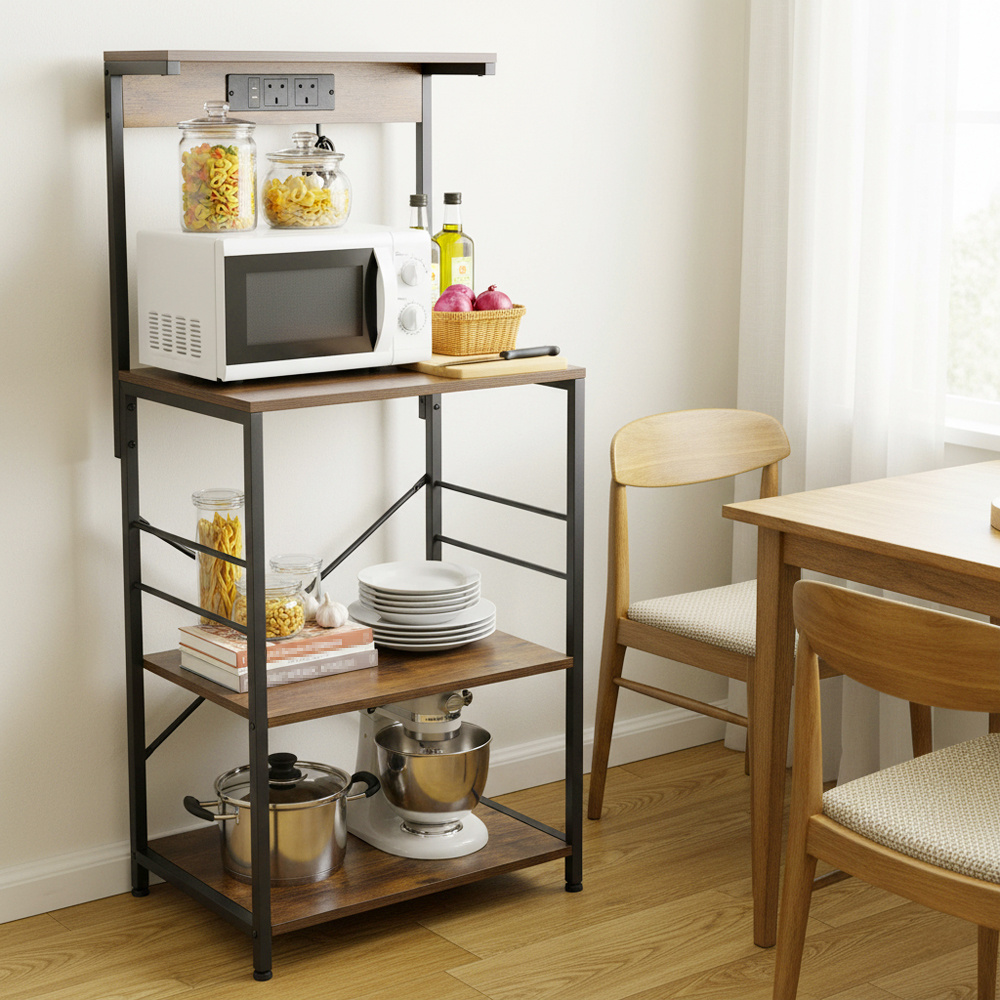TEMU Vertical Storage Rack, 4-tier Kitchen Shelving Unit, Wooden Microwave Stand, Household Storage Rack, Coffee Bar Station, Garden Plant Display