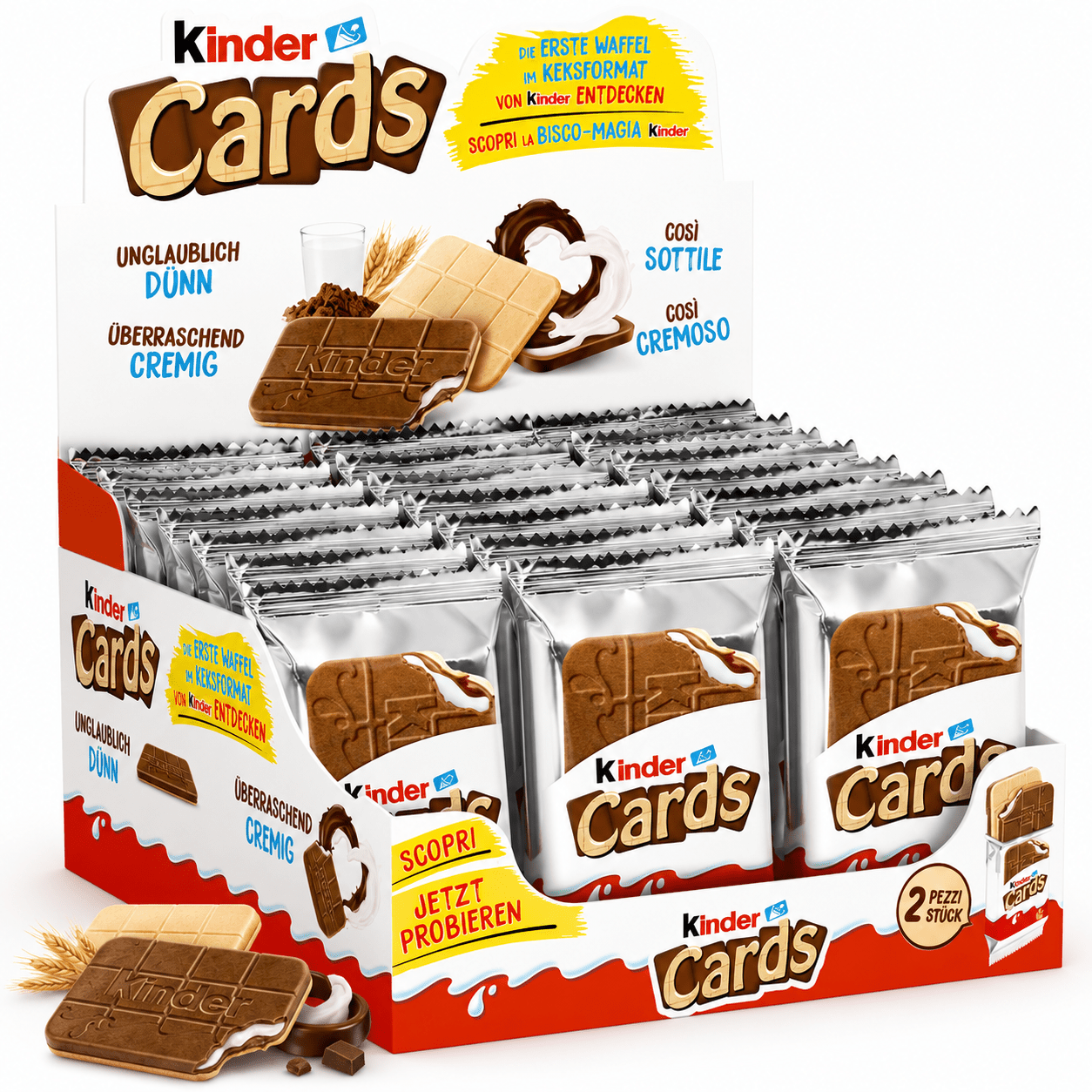 30pcs Of Kids' Cards 25.6g – Crispy Waffle Wafers With Milk & Cocoa Cream – 768g Stock Pack