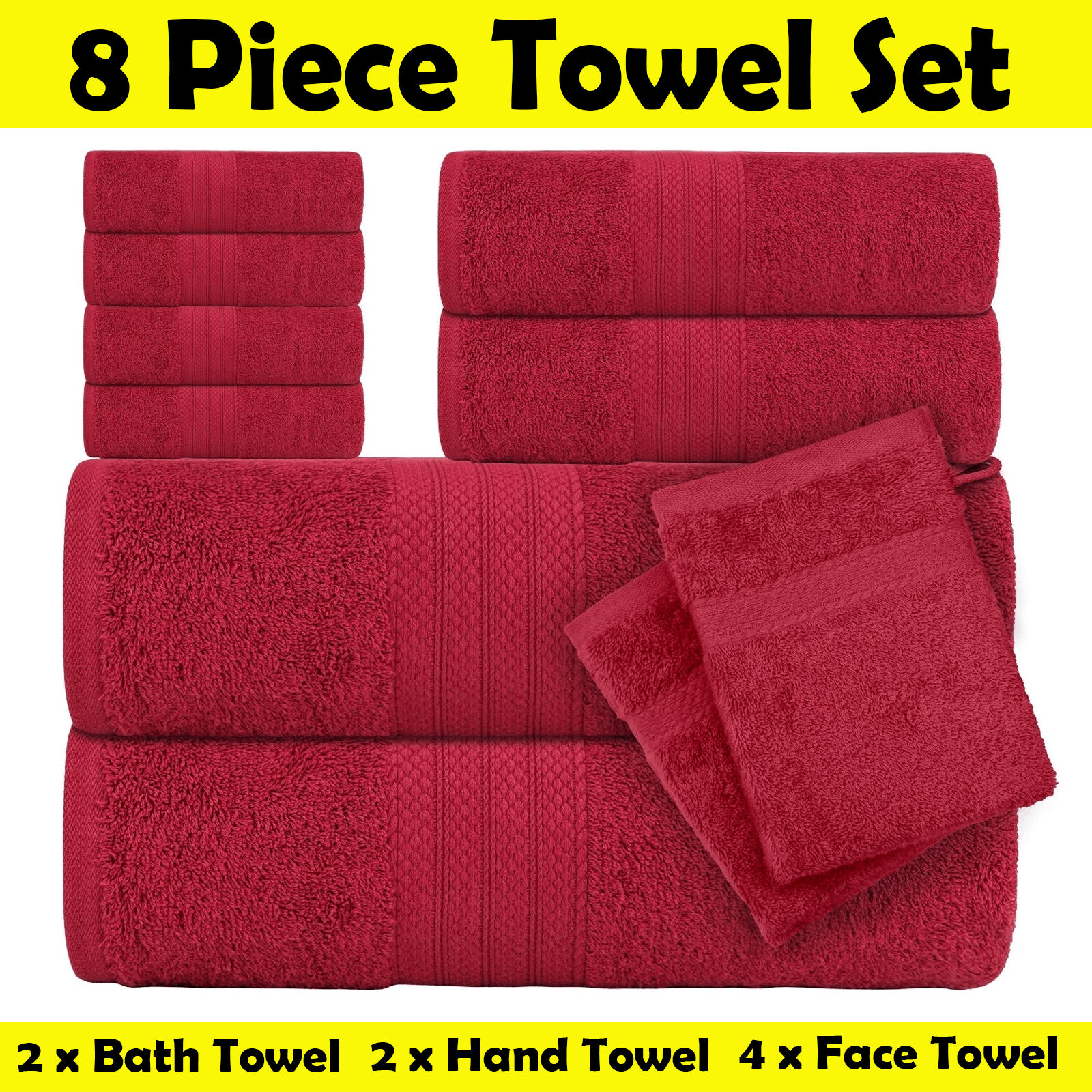 TEMU Set di asciugamani da 8 pezzi, 2 asciugamani da bagno, 2 asciugamani per , 4 asciugamani per il - Set Bale 100% cotone super assorbente ad