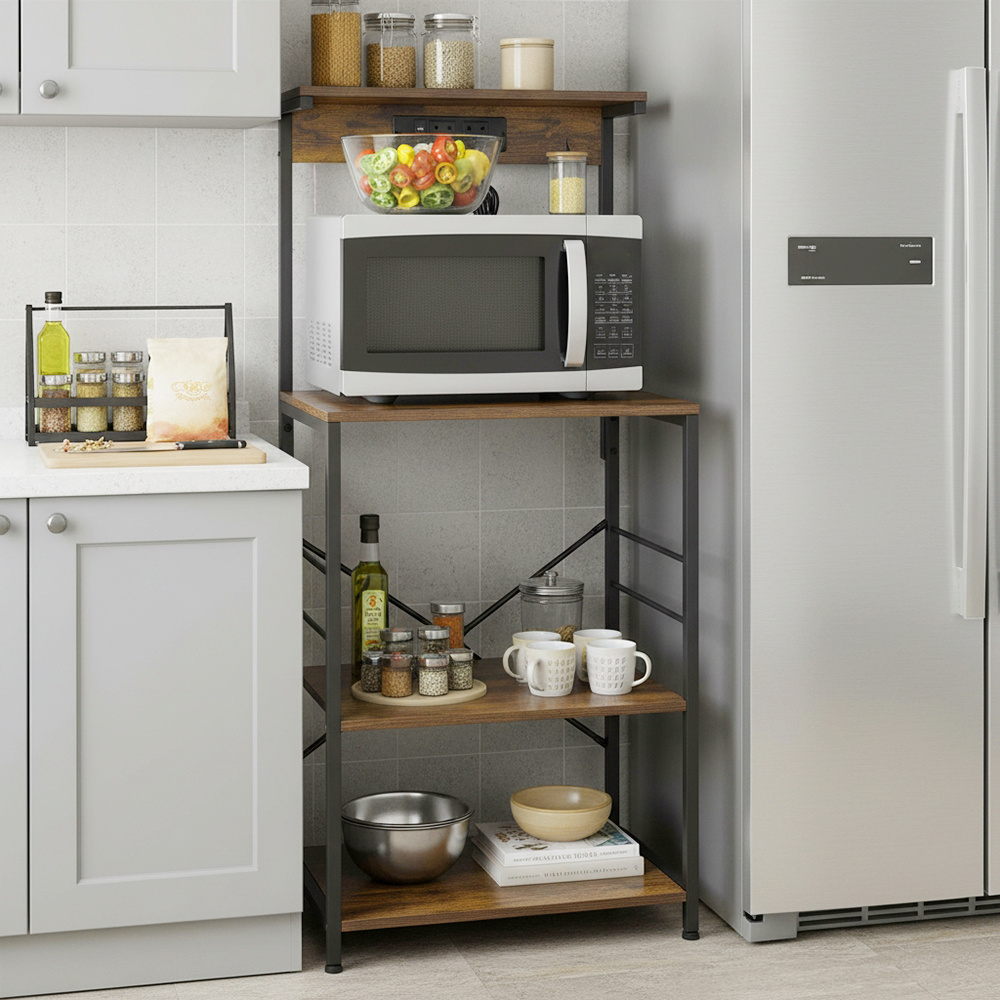 TEMU 4-tier Corner Storage Rack, Storage Cabinet, Accommodates Coffee Maker And Toaster, Freestanding Storage For Kitchen, Pantry Or Dining Room,