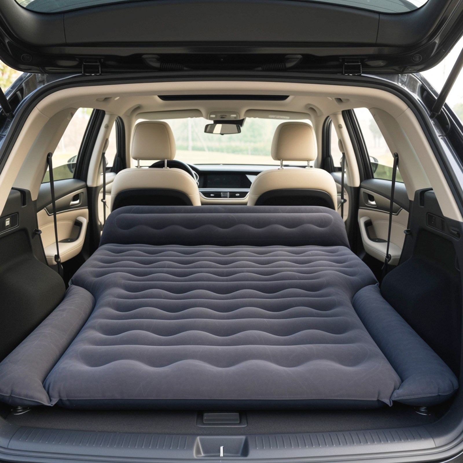 Image of Car Camping Air Mattress, Inflatable Car Sleeping Mat, Airtight Camping Mattress With Flocked Surface, No Built-in Pillow