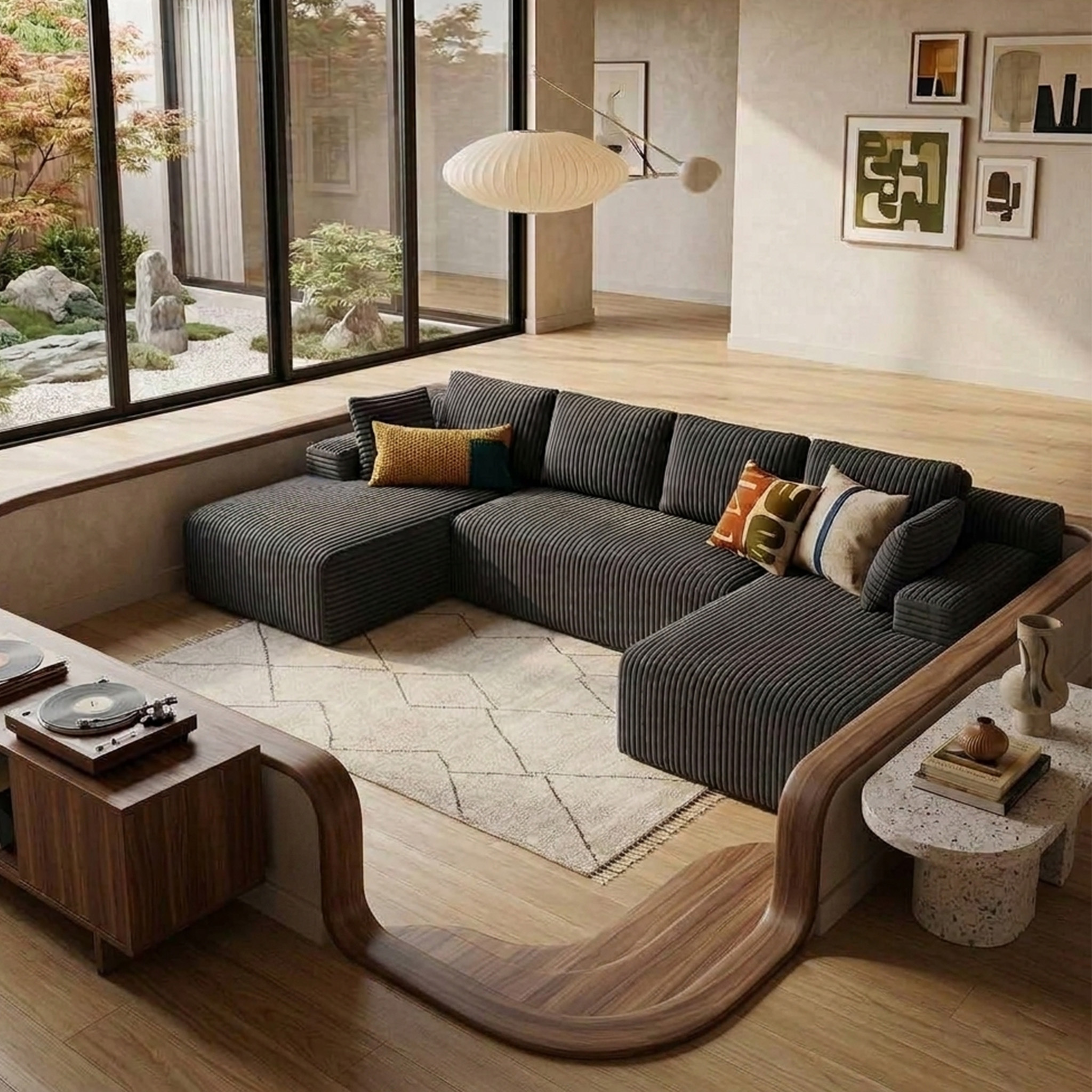 U-shaped Sofa | Modular Combination Sofa With High-density Cord Upholstery And High-quality Foam | Cream/dark Grey | Ar45 Coree