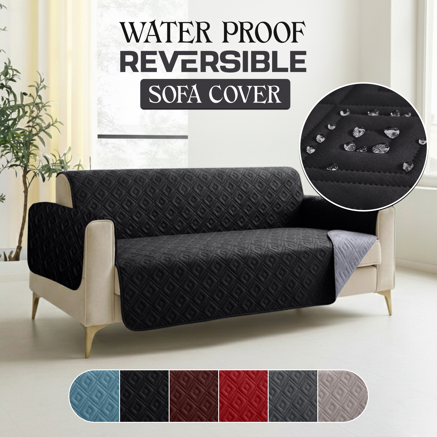 TEMU 1pc Waterproof Reversible Sofa Cover - Non Slip, Pet Friendly, Non-slip, Dual Sided Armrest – Durable Quilted Pet Sofa Sofa Cover, Anti-scratch,