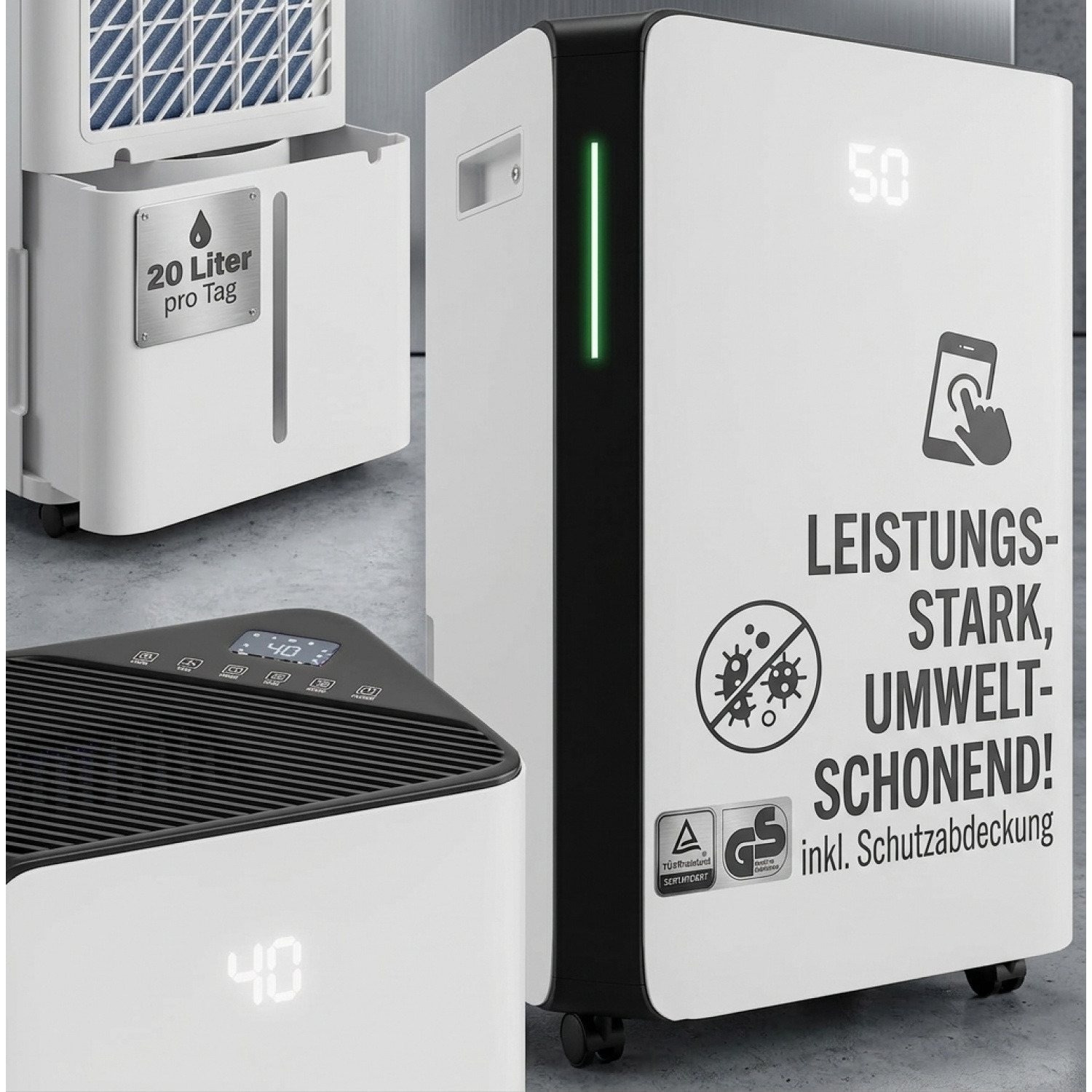 Image of Electric Dehumidifier For 20-30m², 20l/day, Led Display, 24-hour Timer, Room Dehumidifier For Bathroom, Apartment, Wifi Smart , For Allergy Sufferers.