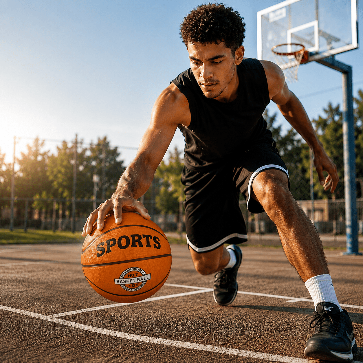 Size 7 Basketball with Manual Hand Air Pump Set