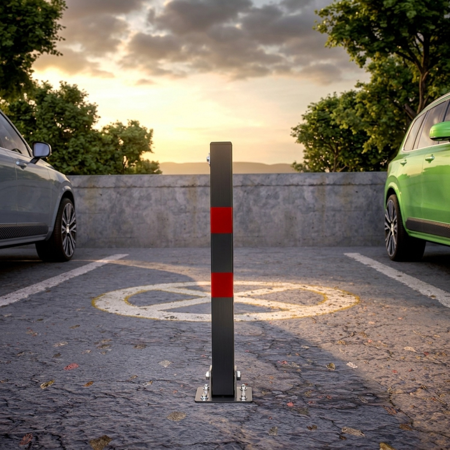 TEMU de estacionamiento tipo bolardo, para estacionamiento llaves, de de acero plegable, base resistente, juego de bolardos de estacionamiento