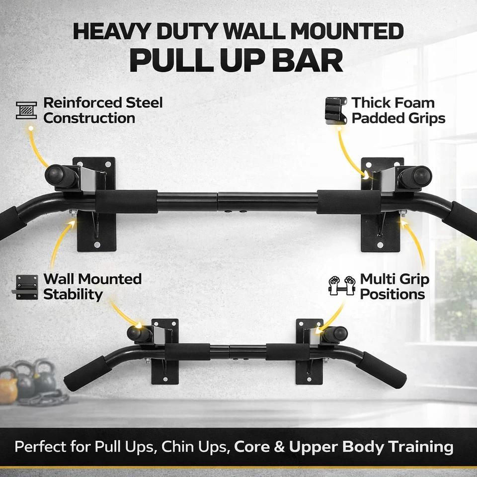 Wall Mounted Pull Up Bar with Padded Multi Grip Handles